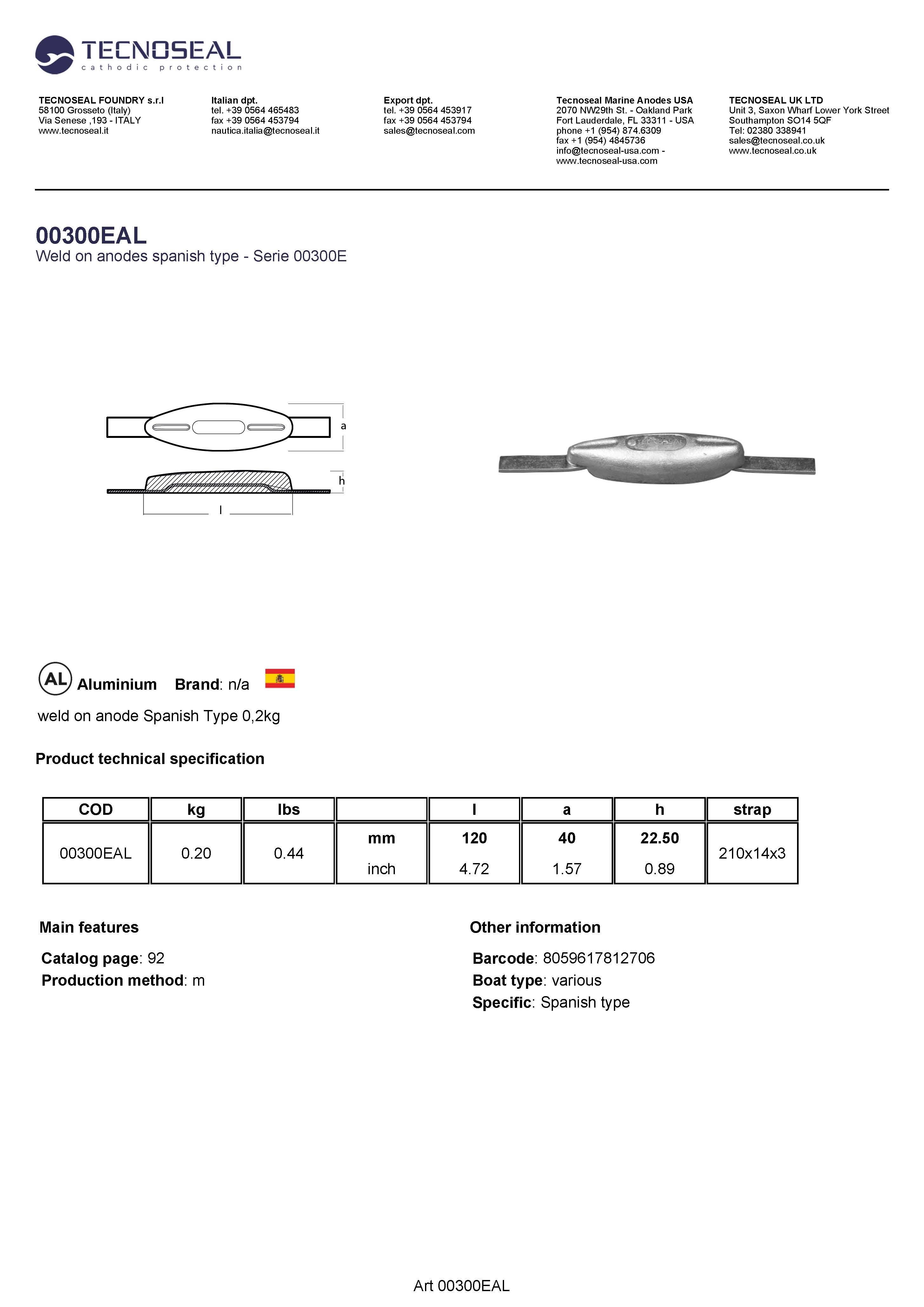 weld on anode Spanish Type 0,2kg - 00300eal - 00300EAL