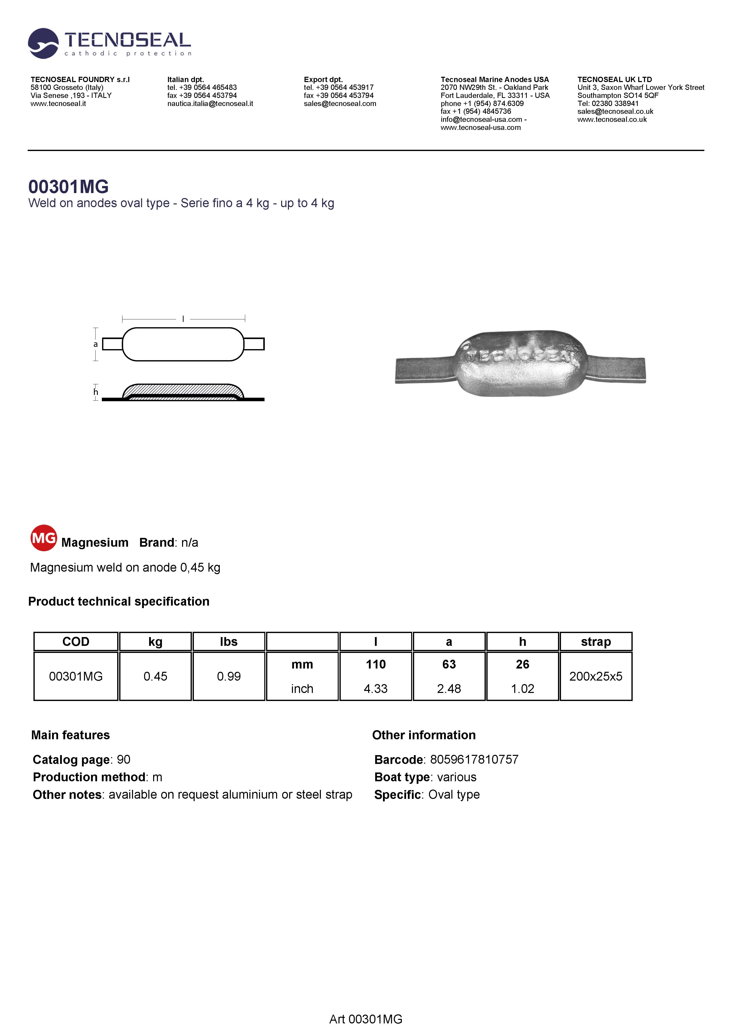 weld on anode 0,4kg - 00301mg - 00301MG