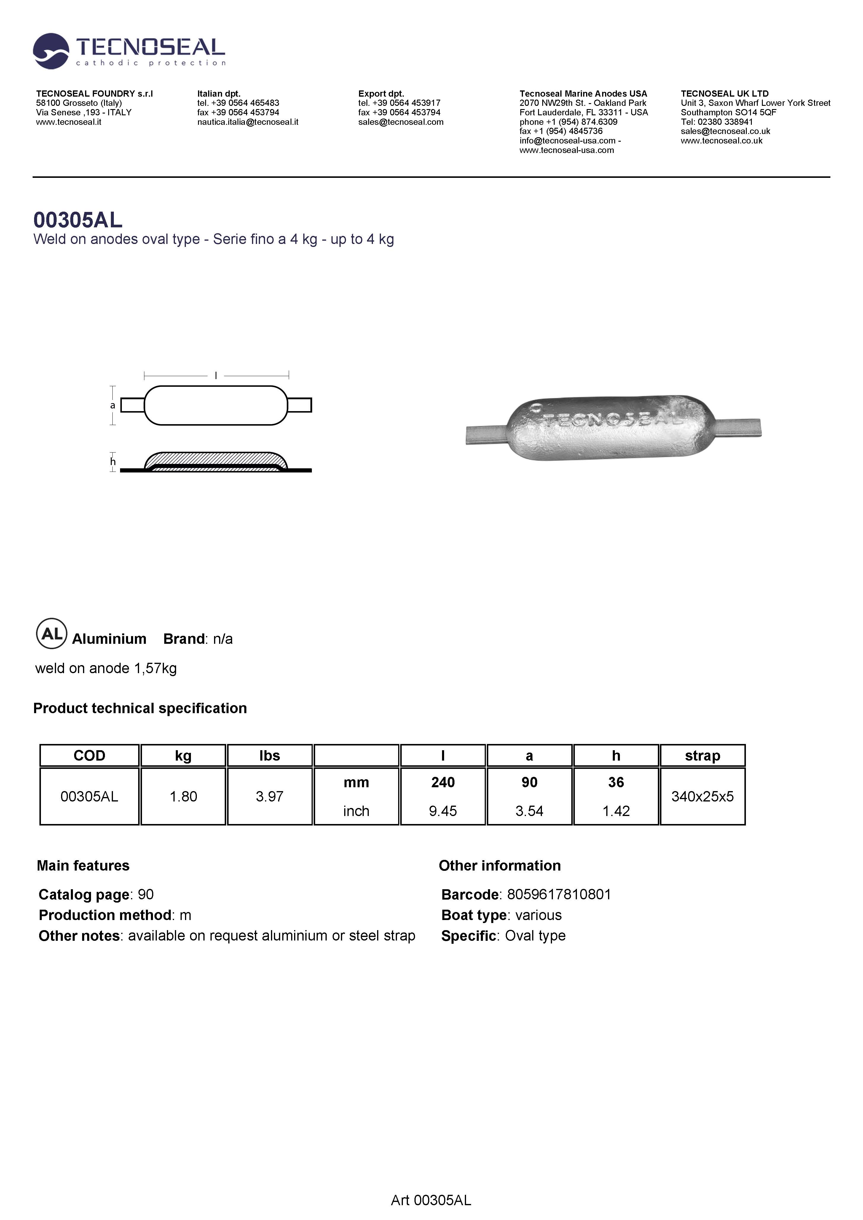 weld on anode 1,8kg - 00305al - 00305AL