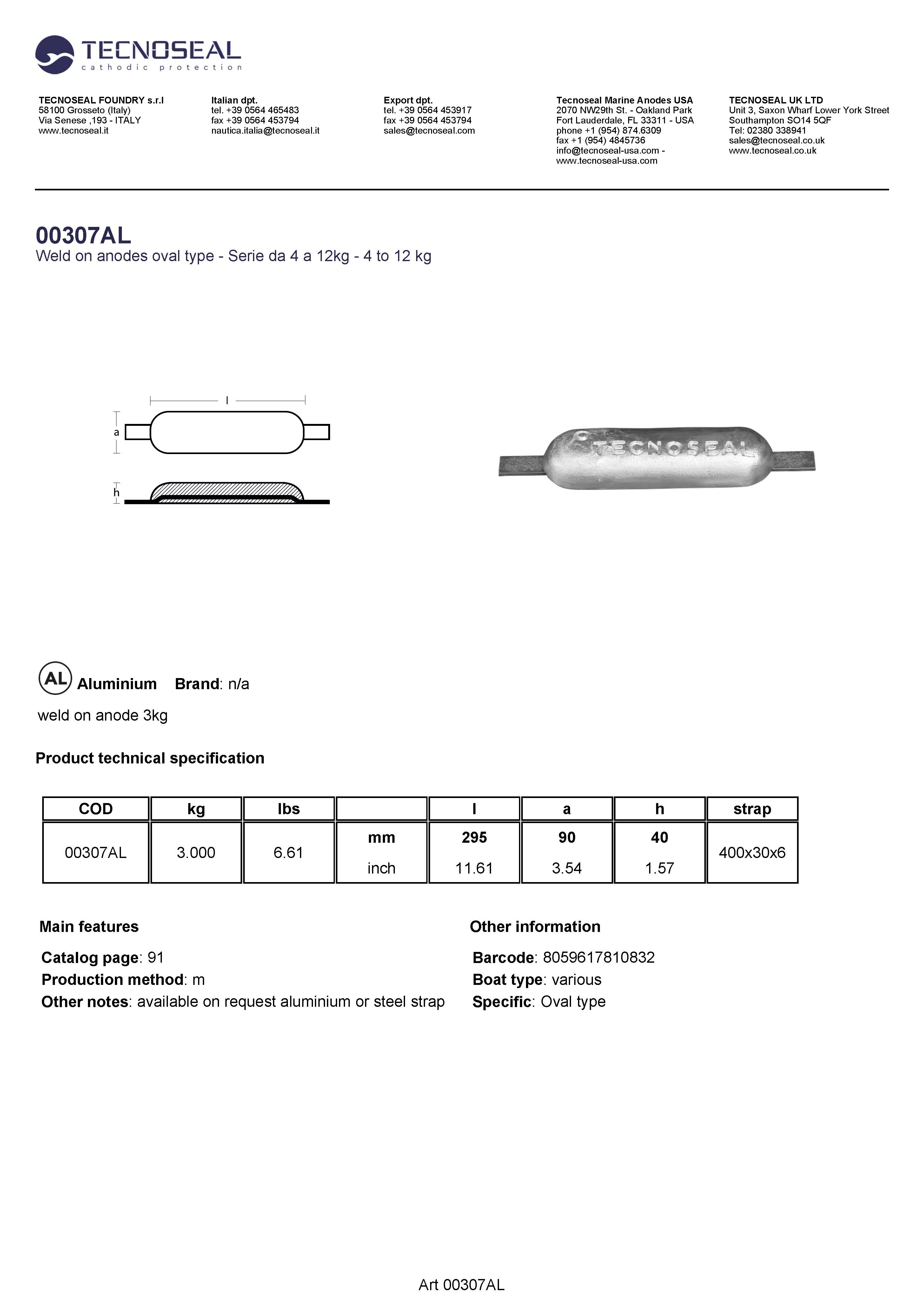 weld on anode 3kg - 00307al - 00307AL
