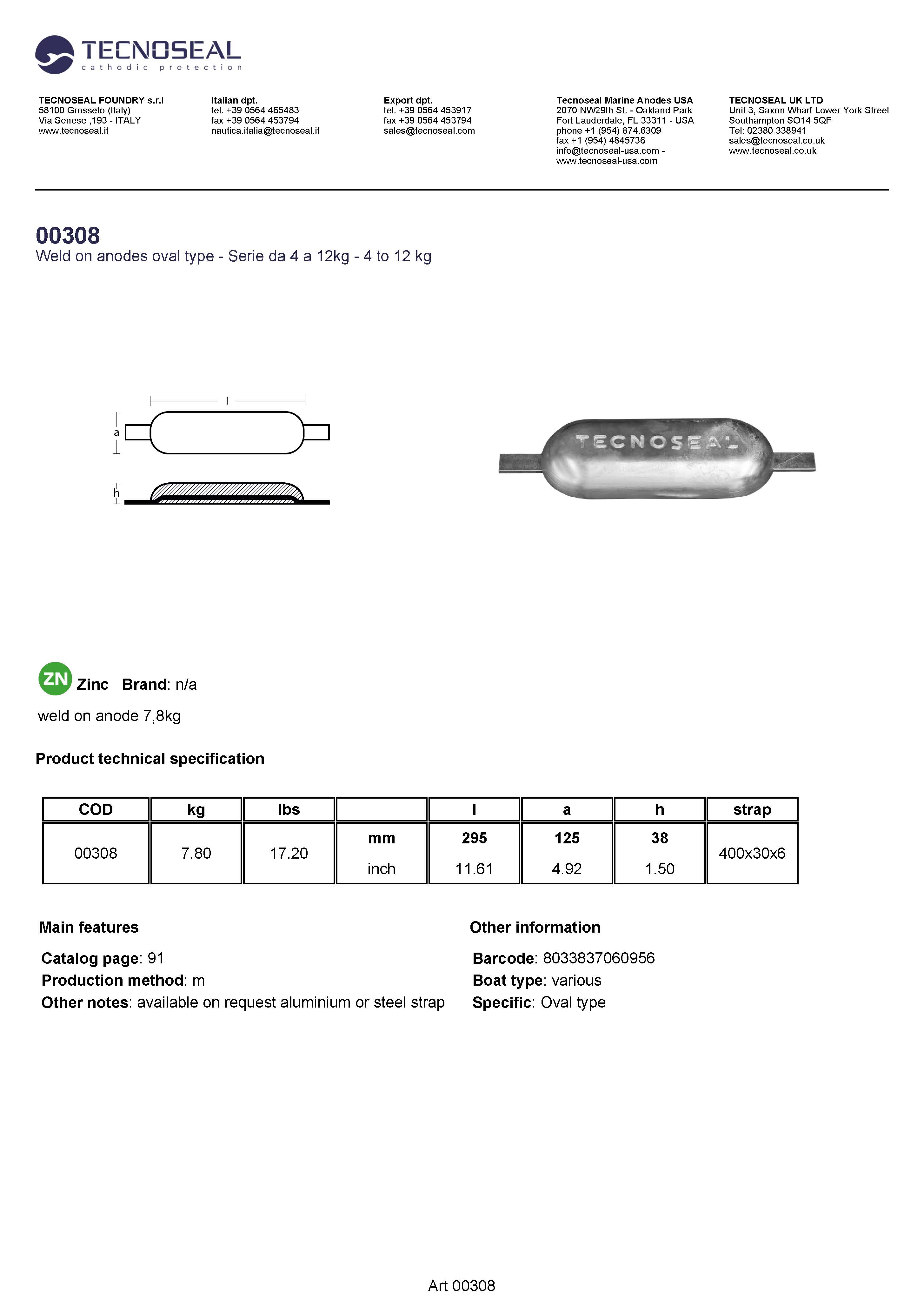 weld on anode 7,8kg - 00308 2 - 00308