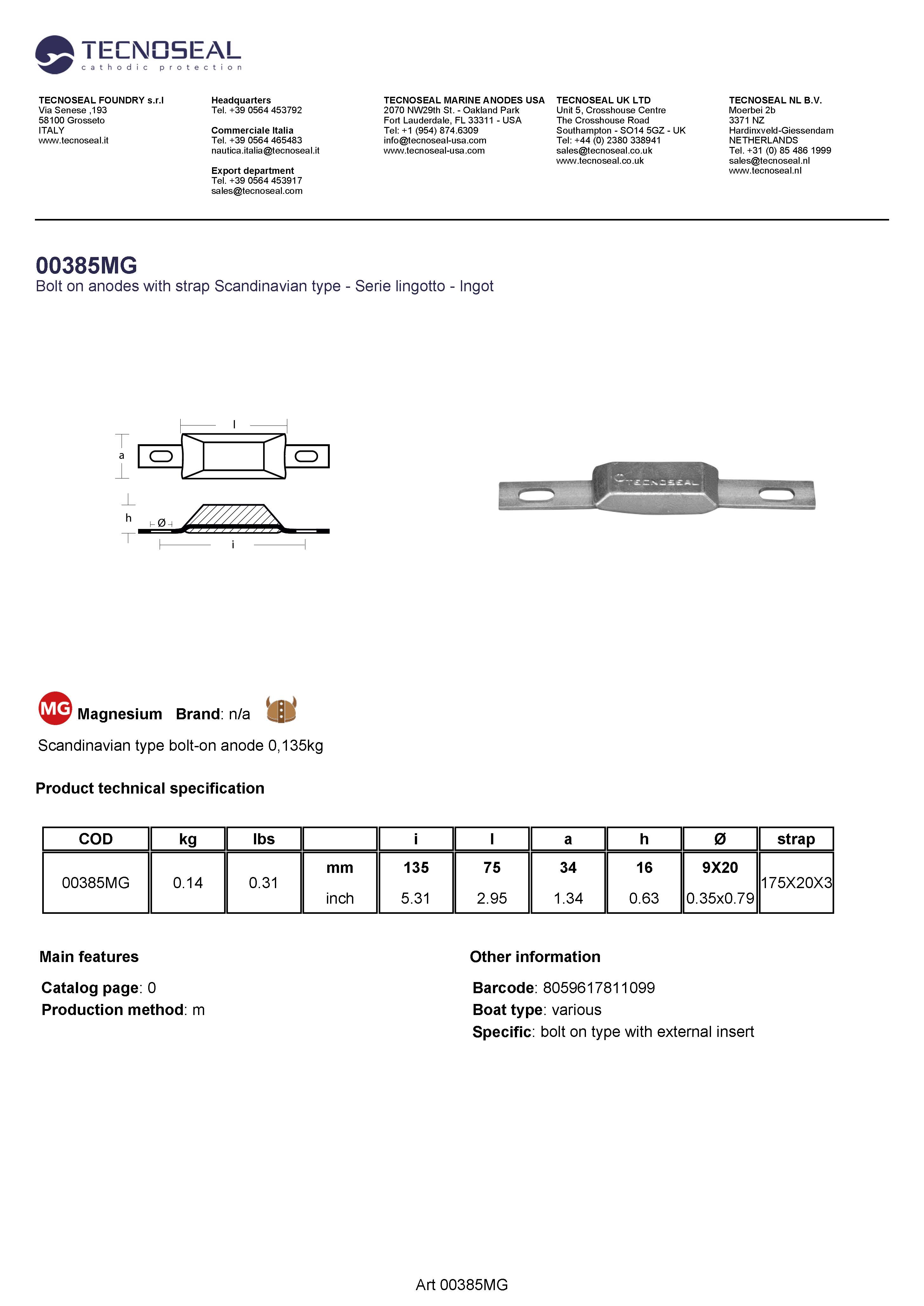 Scandinavian type bolt-on anode 0,14kg - 00385mg - 00385MG