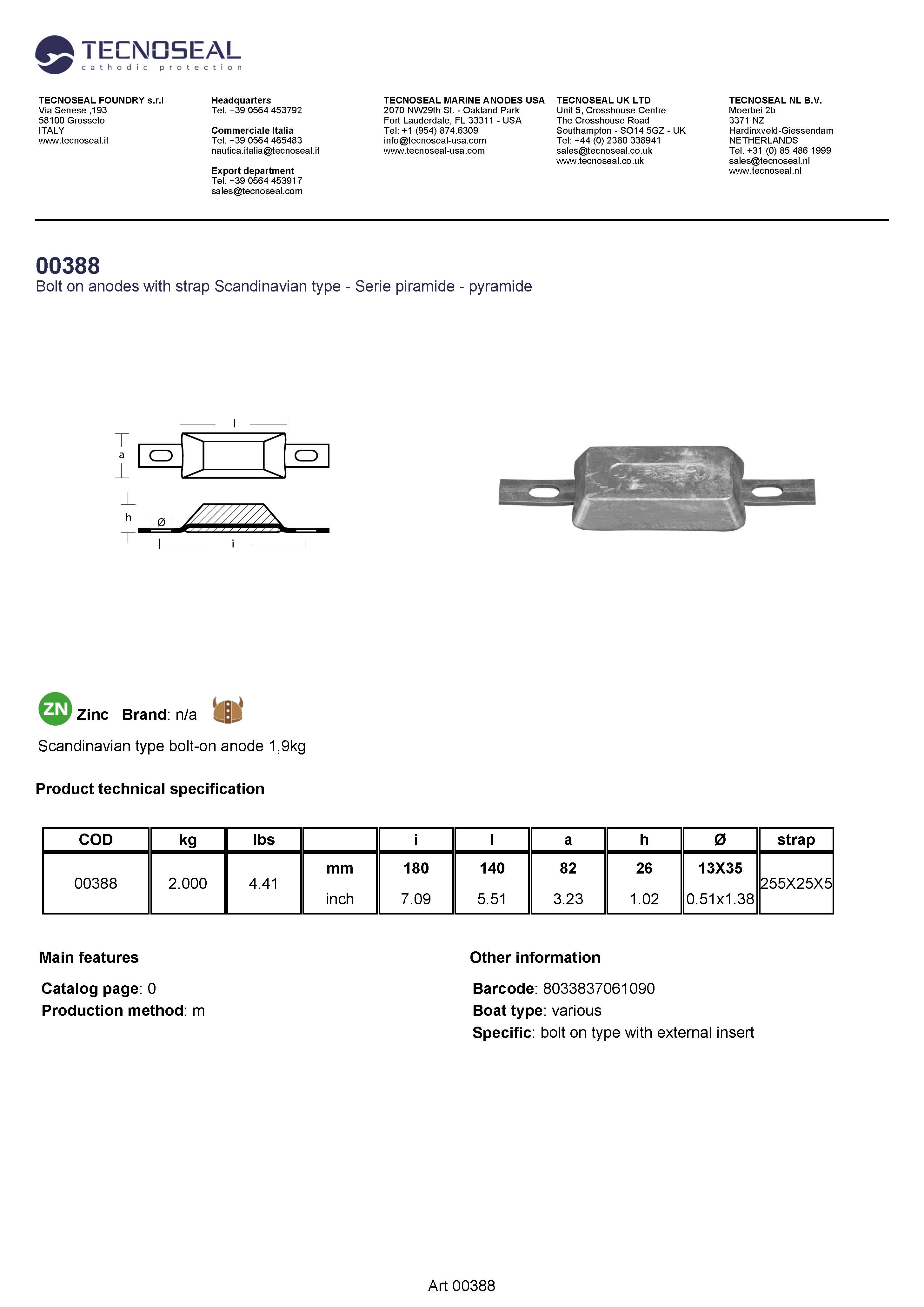 Scandinavian type bolt-on anode 2kg - 00388 2 - 00388