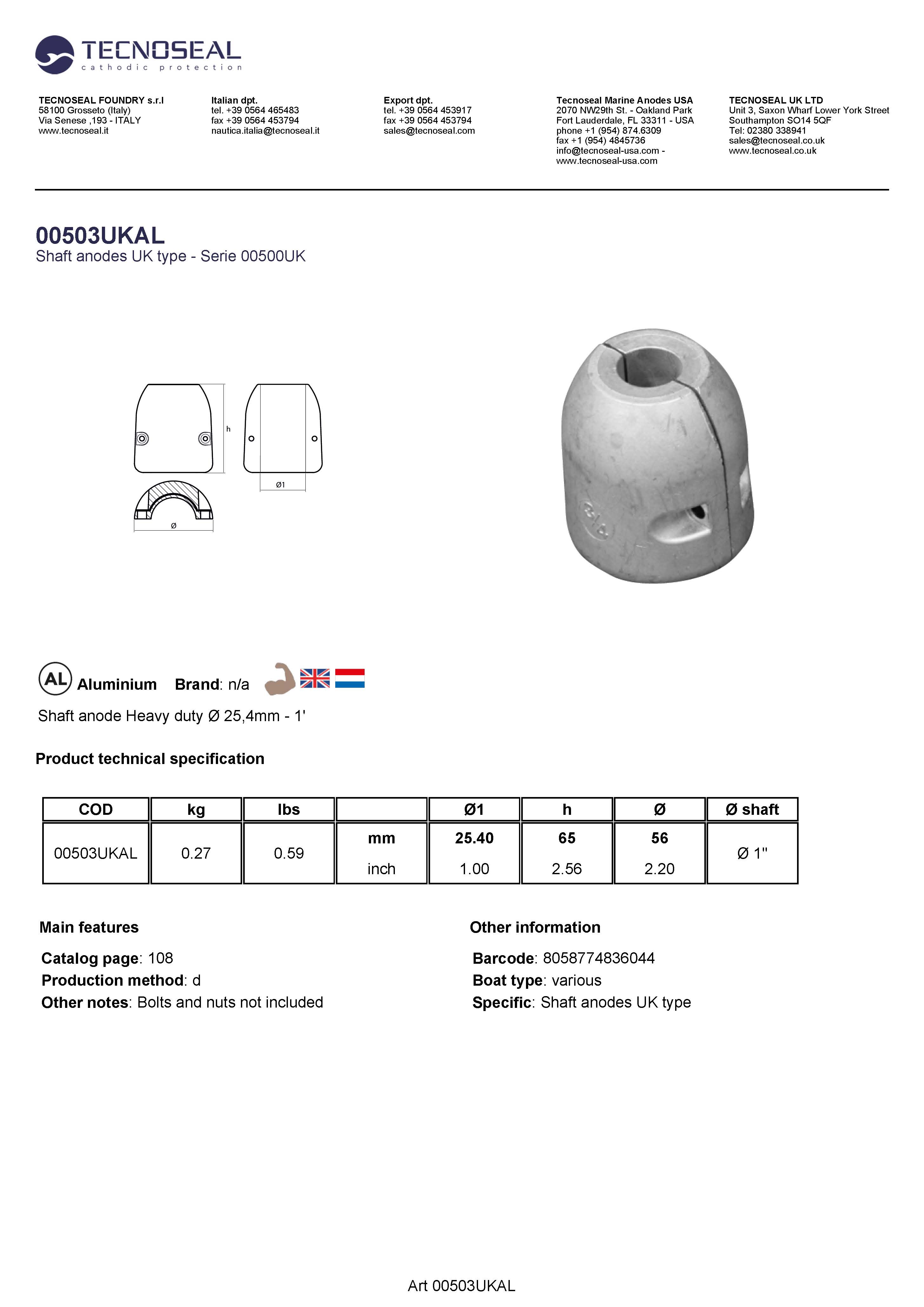 Shaft anode Heavy duty  &Oslash;  25,4mm -   1' - 00503ukal - 00503UKAL