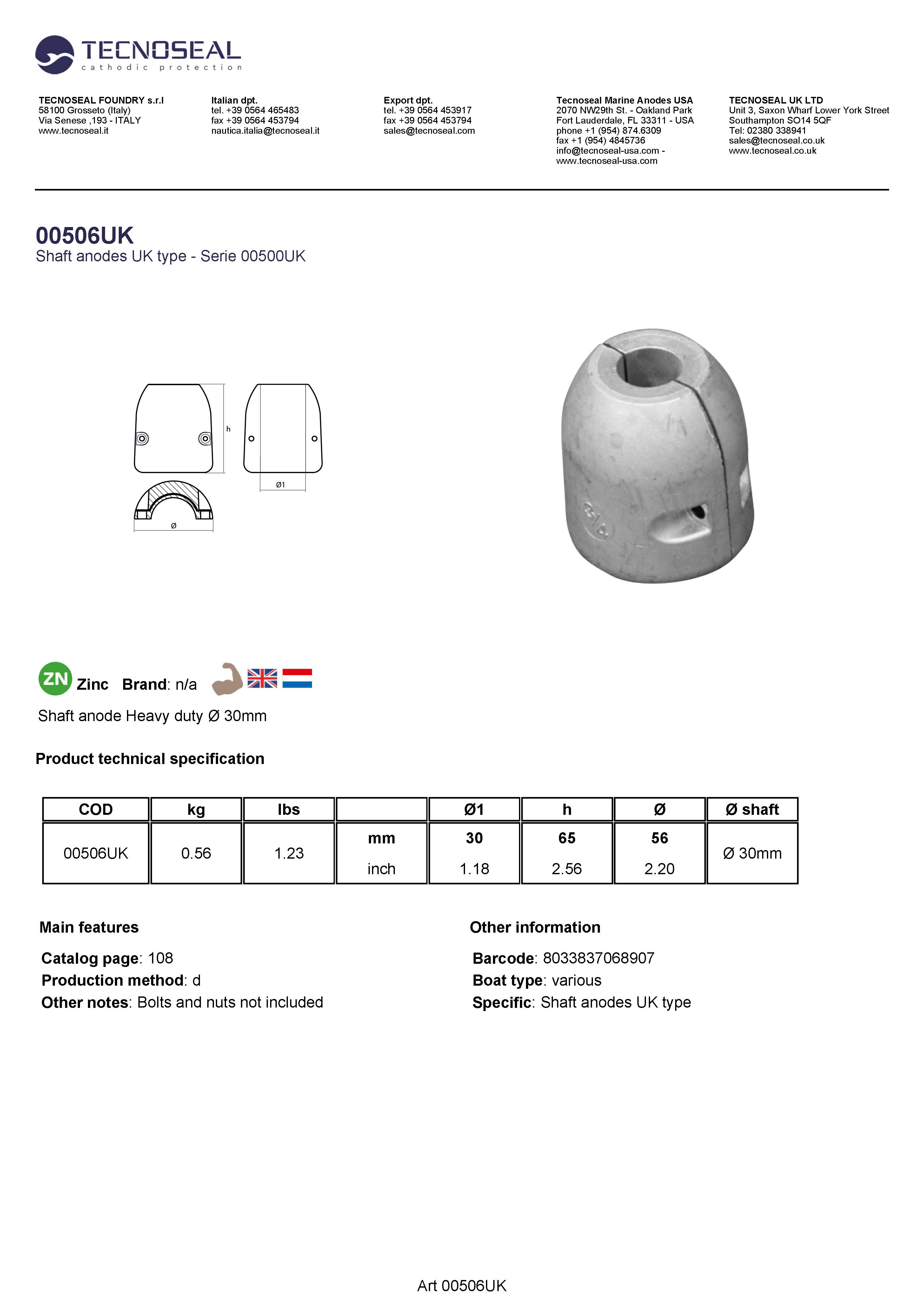 Shaft anode Heavy duty  &Oslash; 30mm - 00506uk - 00506UK