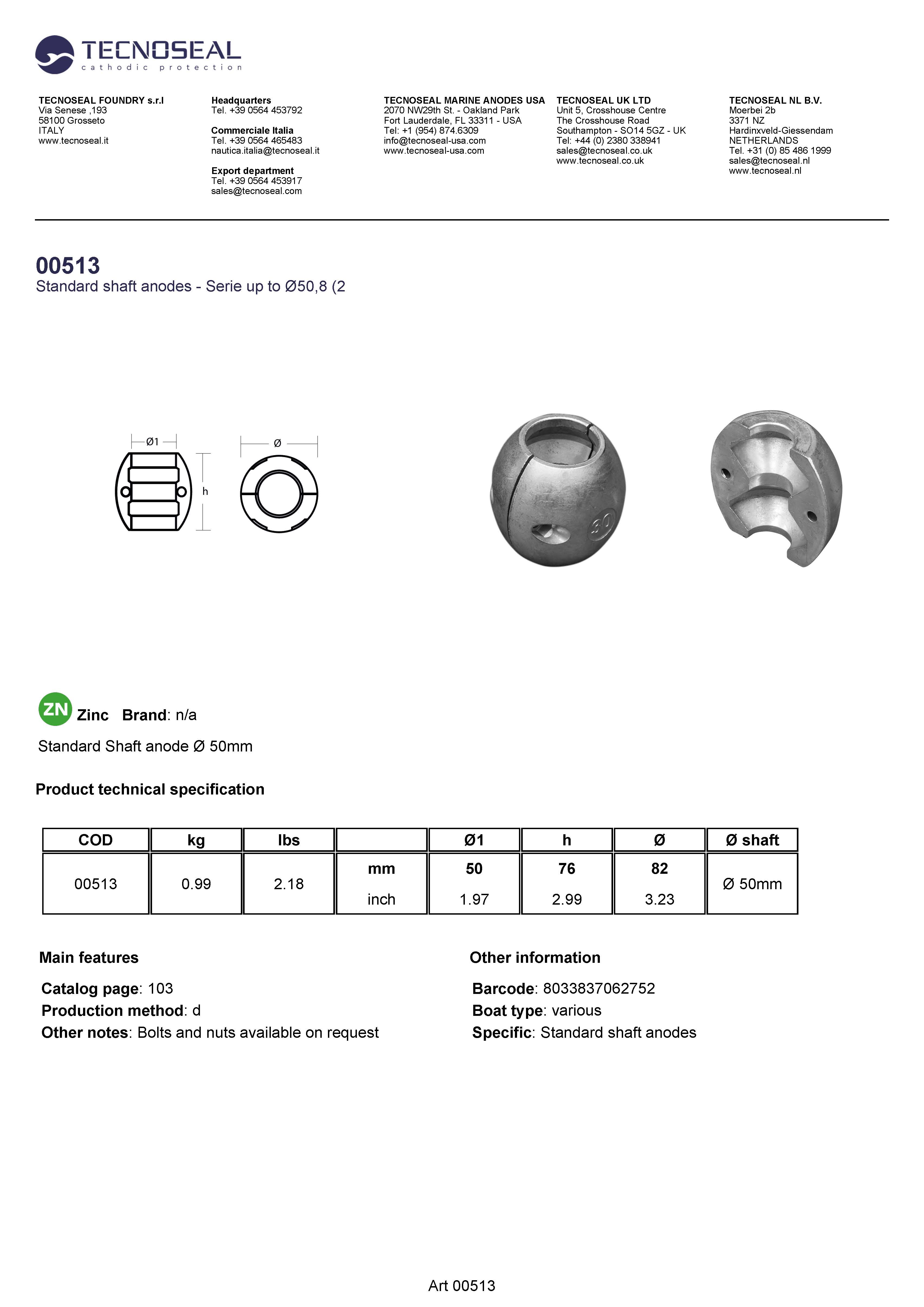Shaft anode &Oslash; 50mm - 00513 - 00513