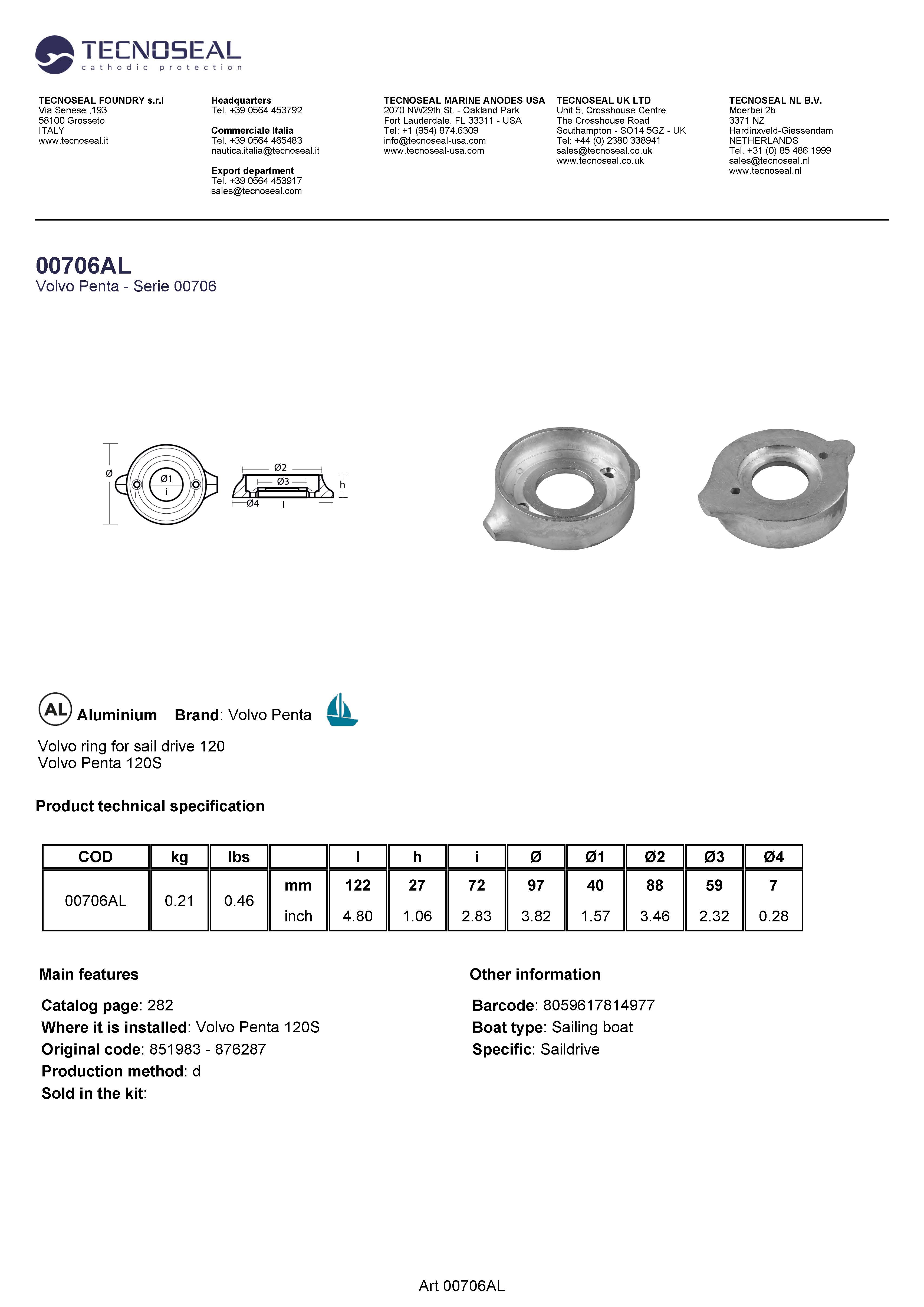 Volvo ring for sail drive 120 - 00706al - 00706AL