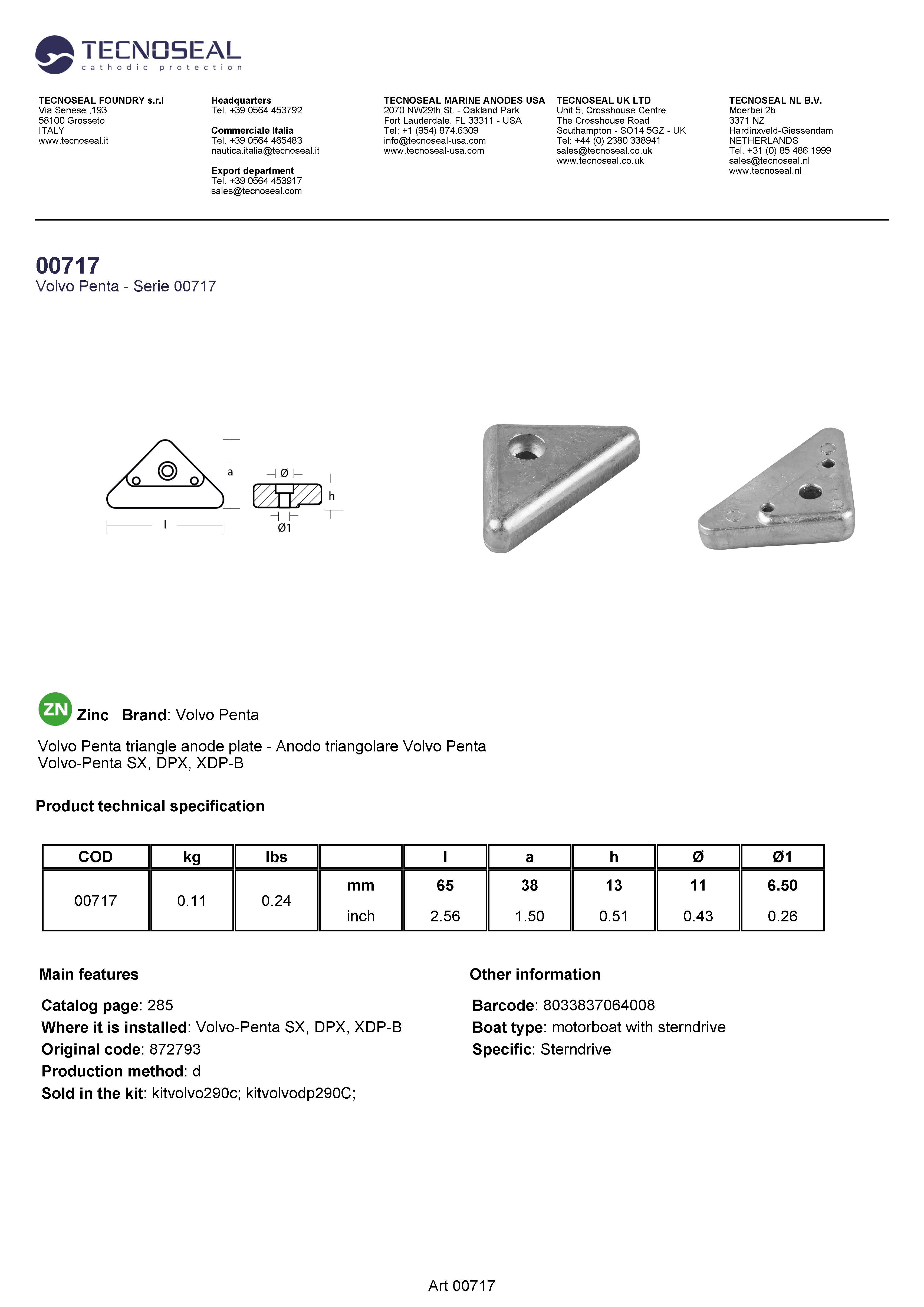 Volvo Penta triangle plate for 290DP, 290, SX, DP-X - 00717 - 00717