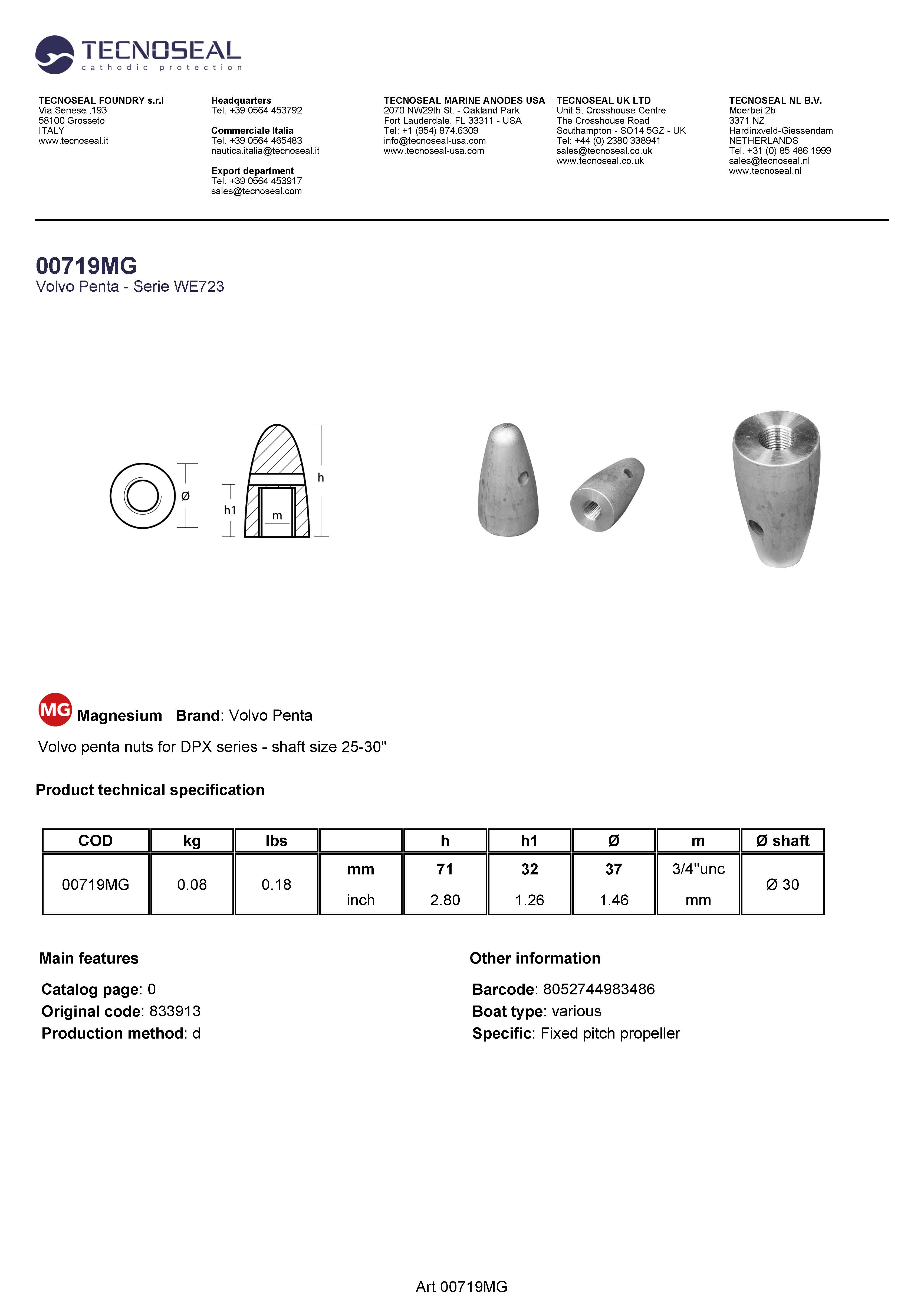 Volvo penta nuts for DPX series - shaft size 25-30" - 00719mg - 00719MG