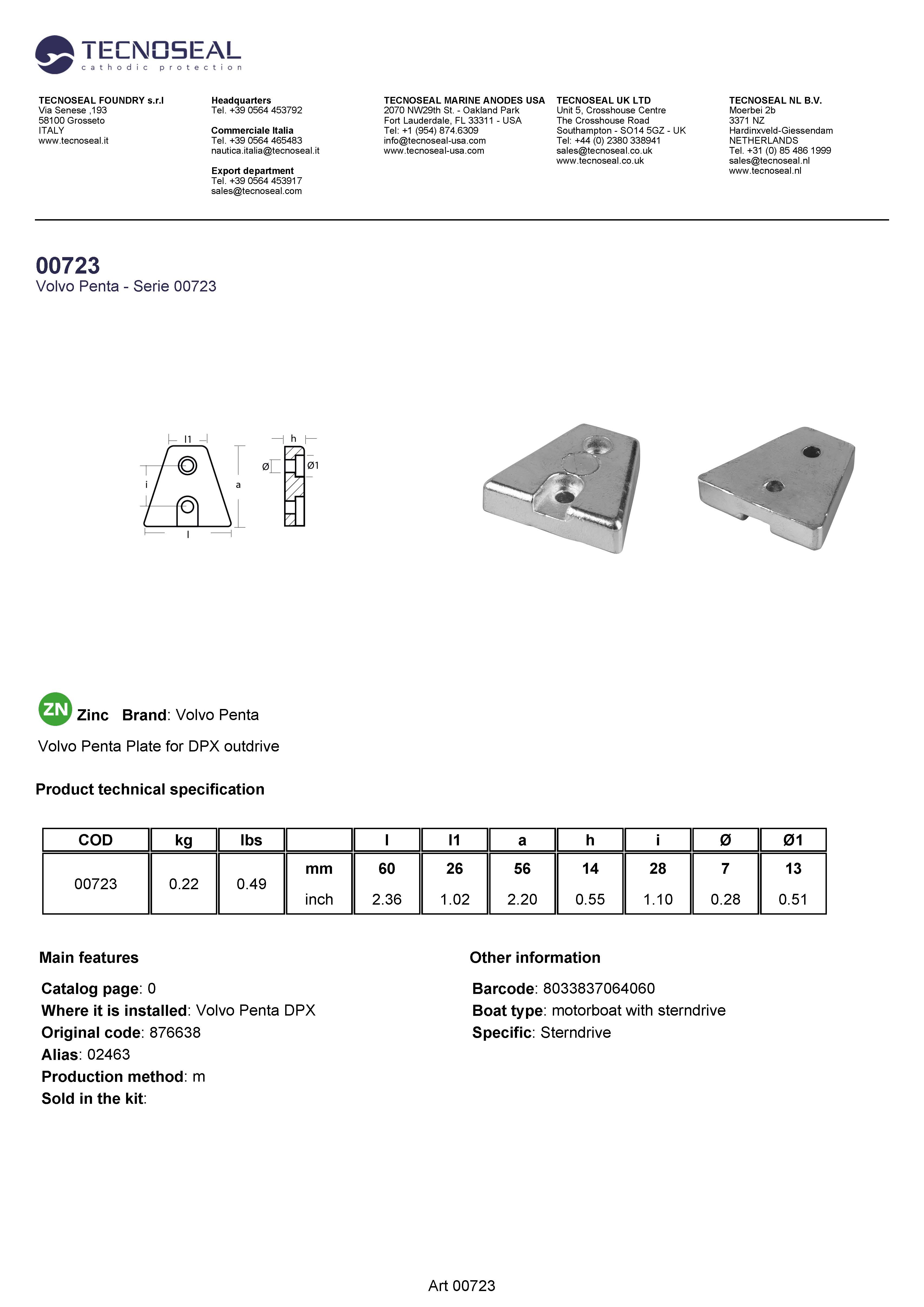 Volvo Penta Plate for DPX outdrive - 00723 1 - 00723