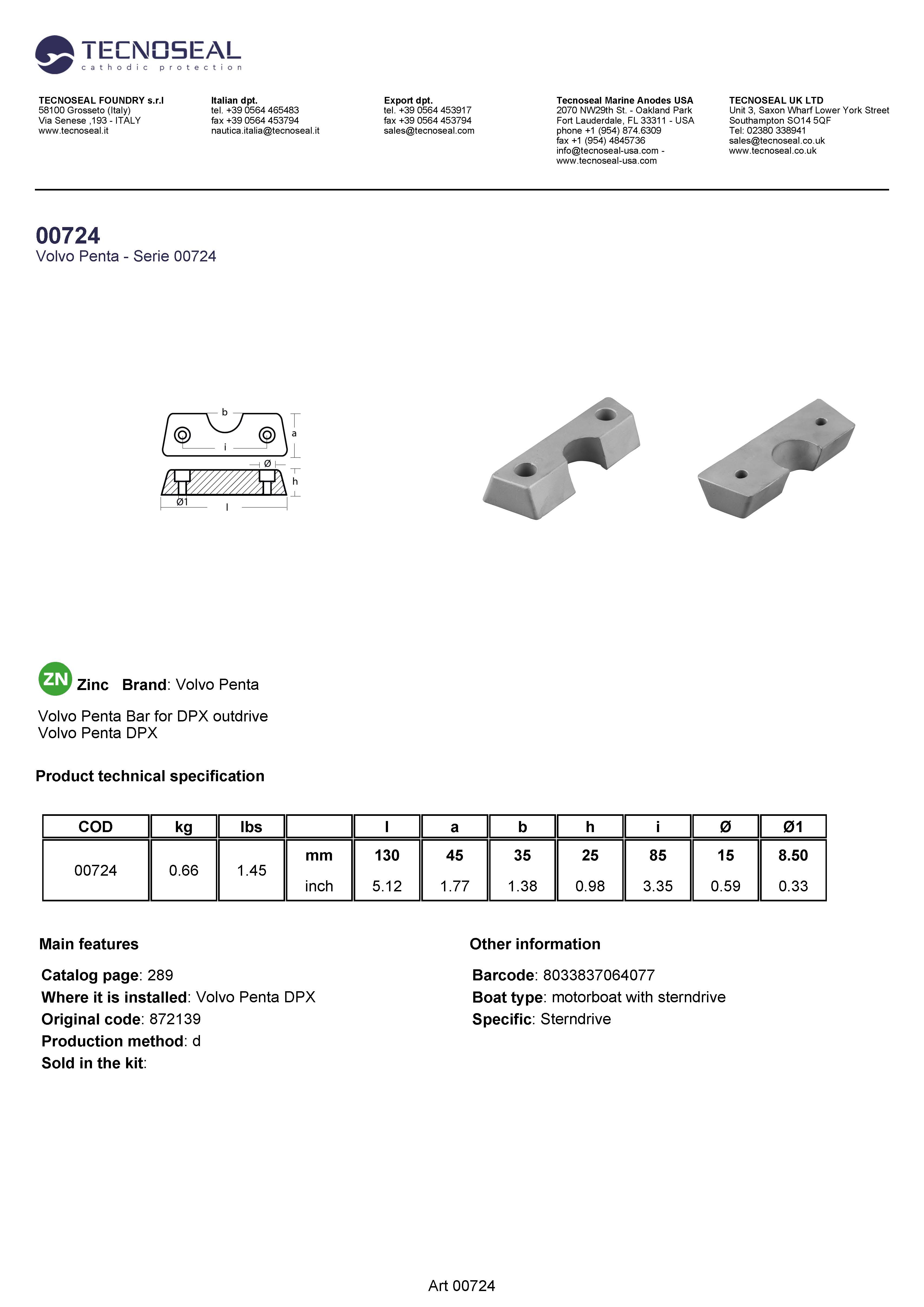 Volvo Penta Bar for  DPX outdrive - 00724 1 - 00724