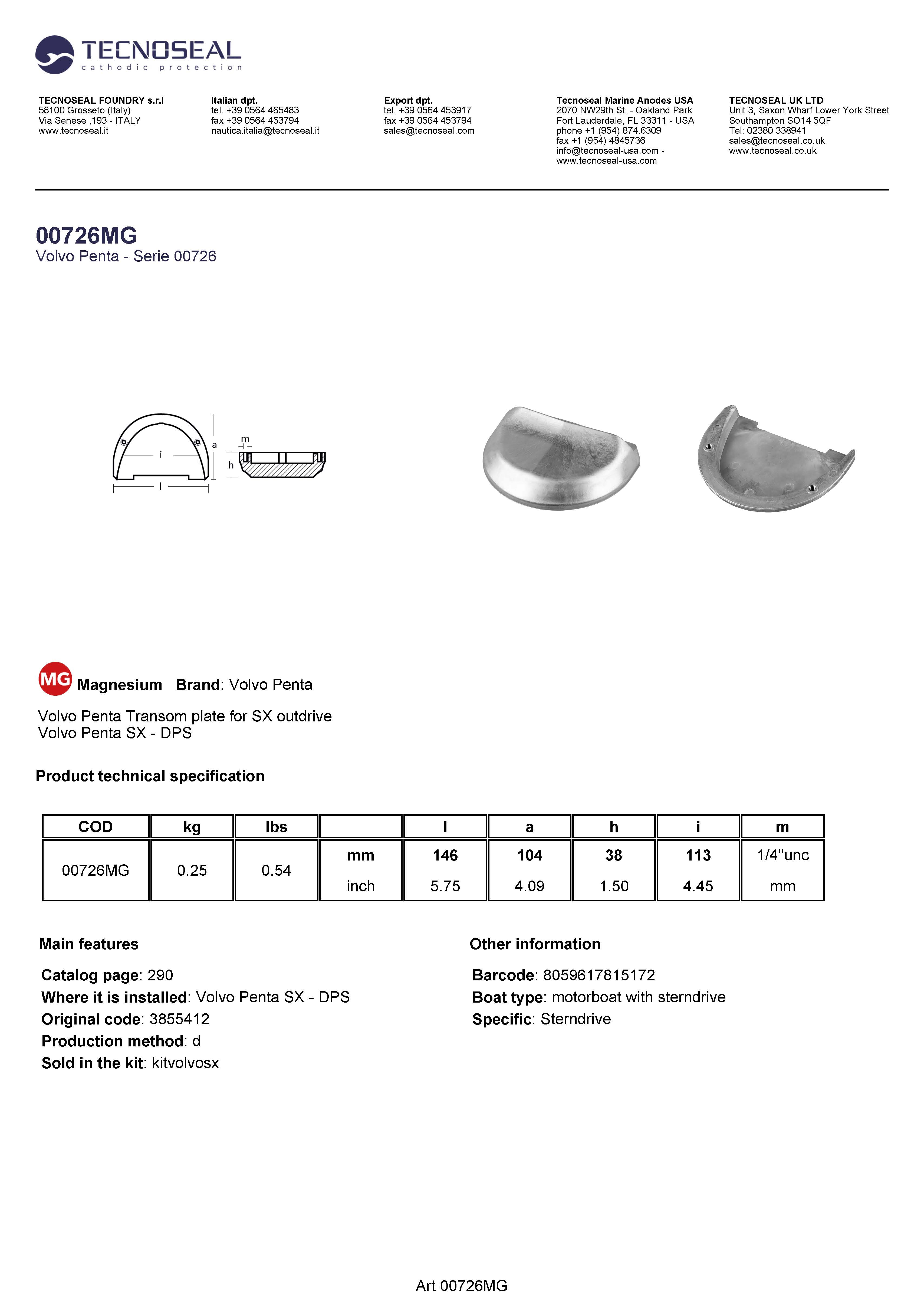 Volvo Penta  Transom plate for SX outdrive - 00726mg 1 - 00726MG