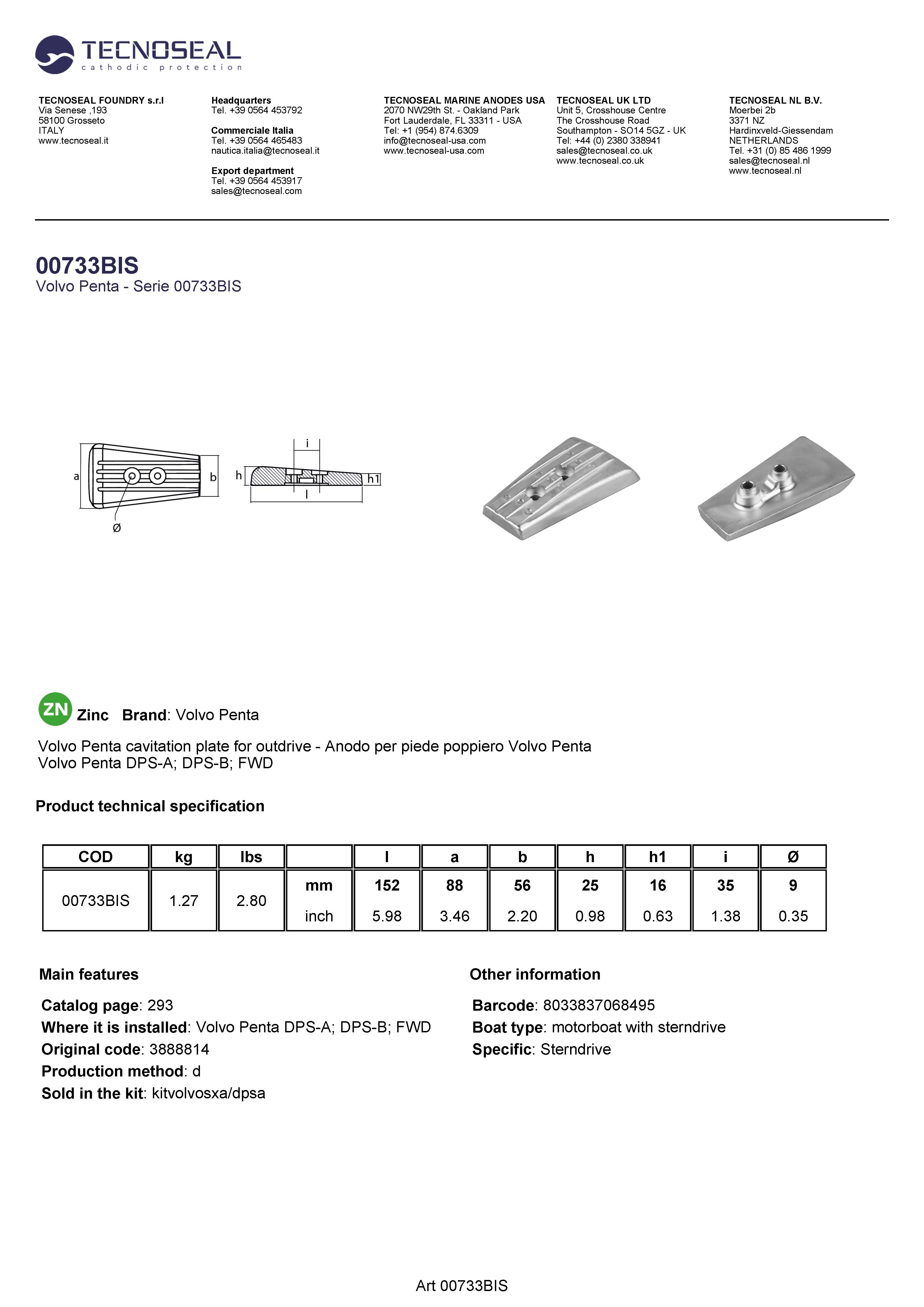 Volvo Penta Plate for outdrive DPH/DPR - 00733bis - 00733BIS