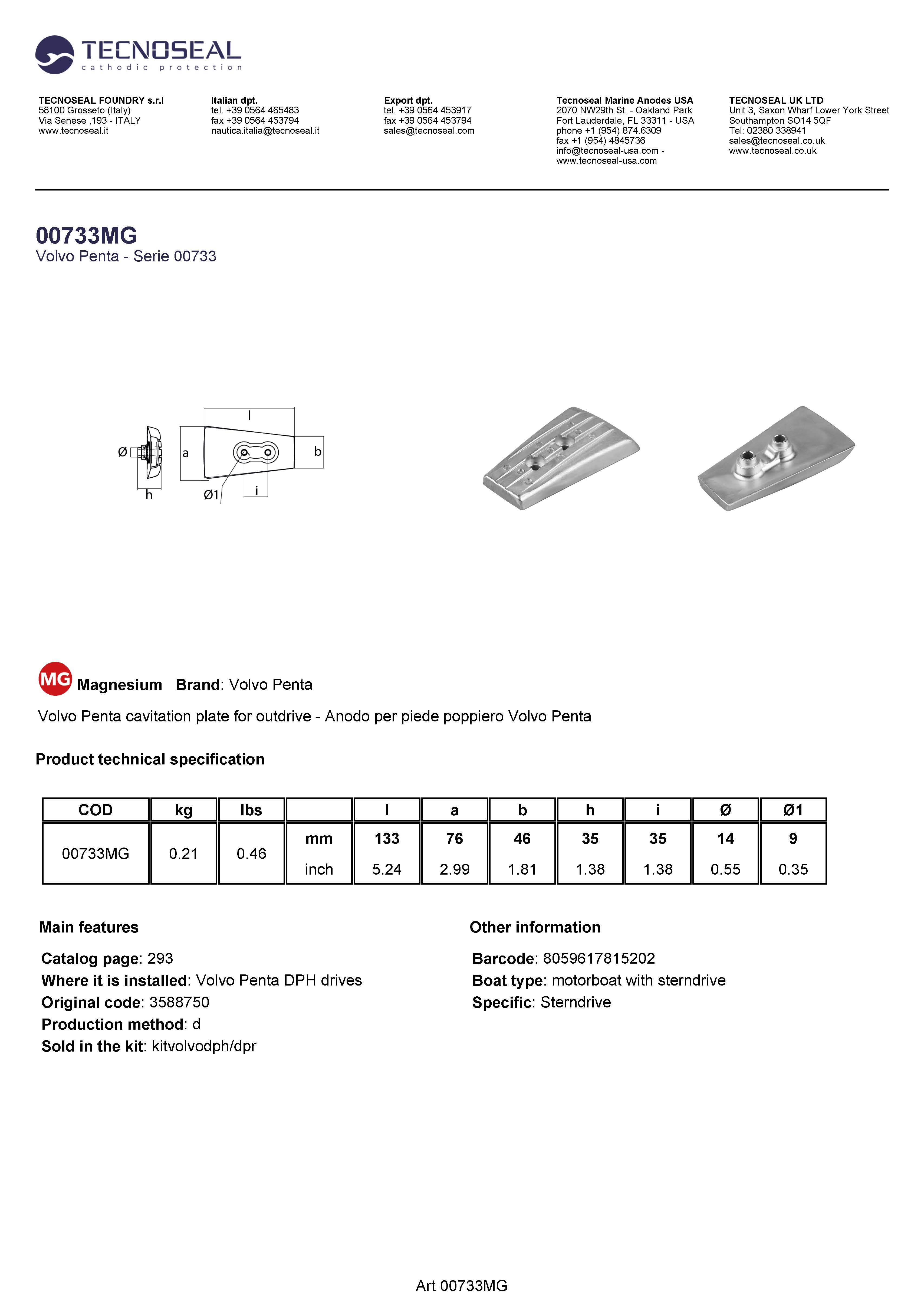 Volvo Penta Bar for  DPH outdrive - 00733mg - 00733MG