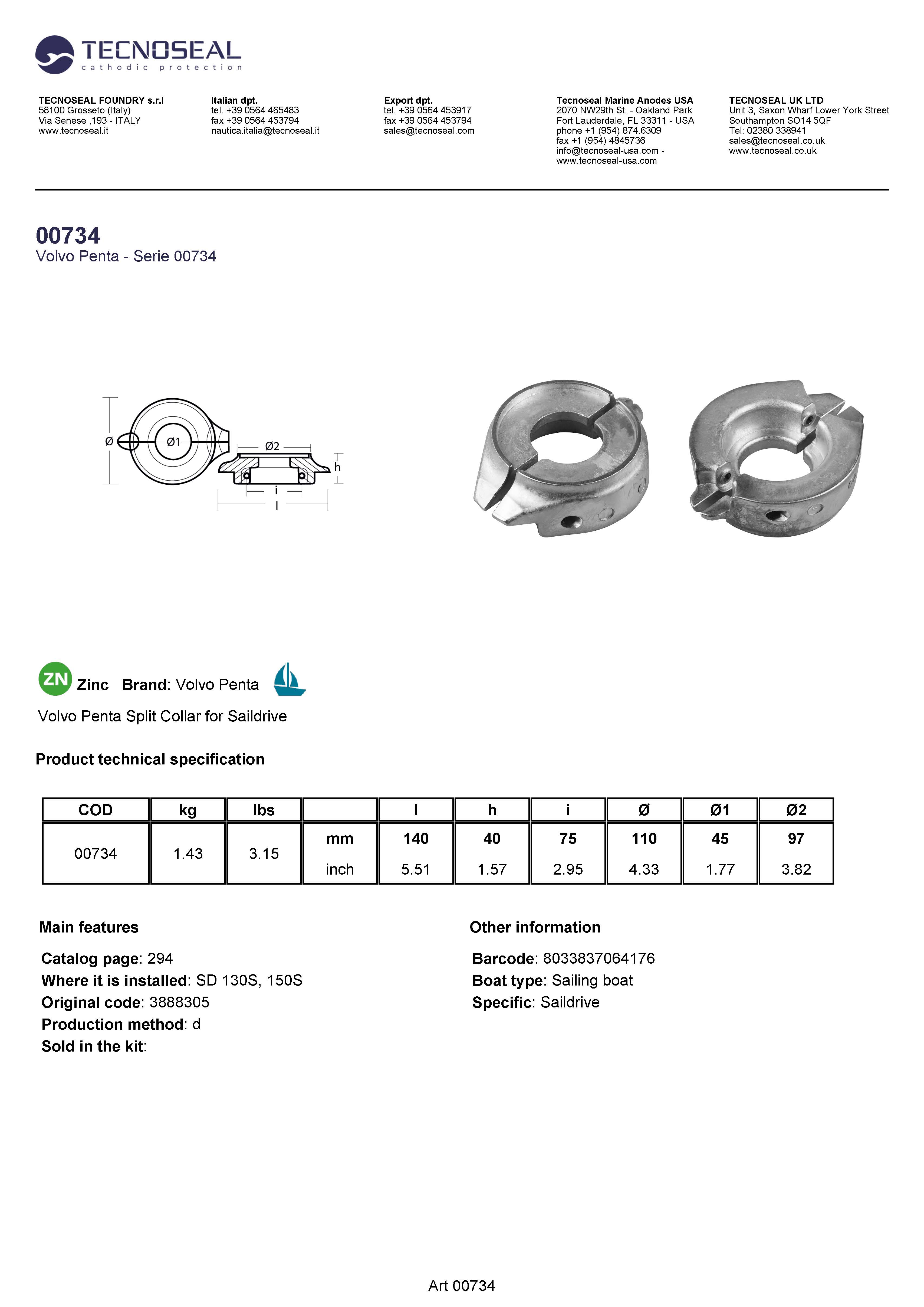 Volvo Penta Split Collar for Saildrive complete kit - 00734 3 - 00734C