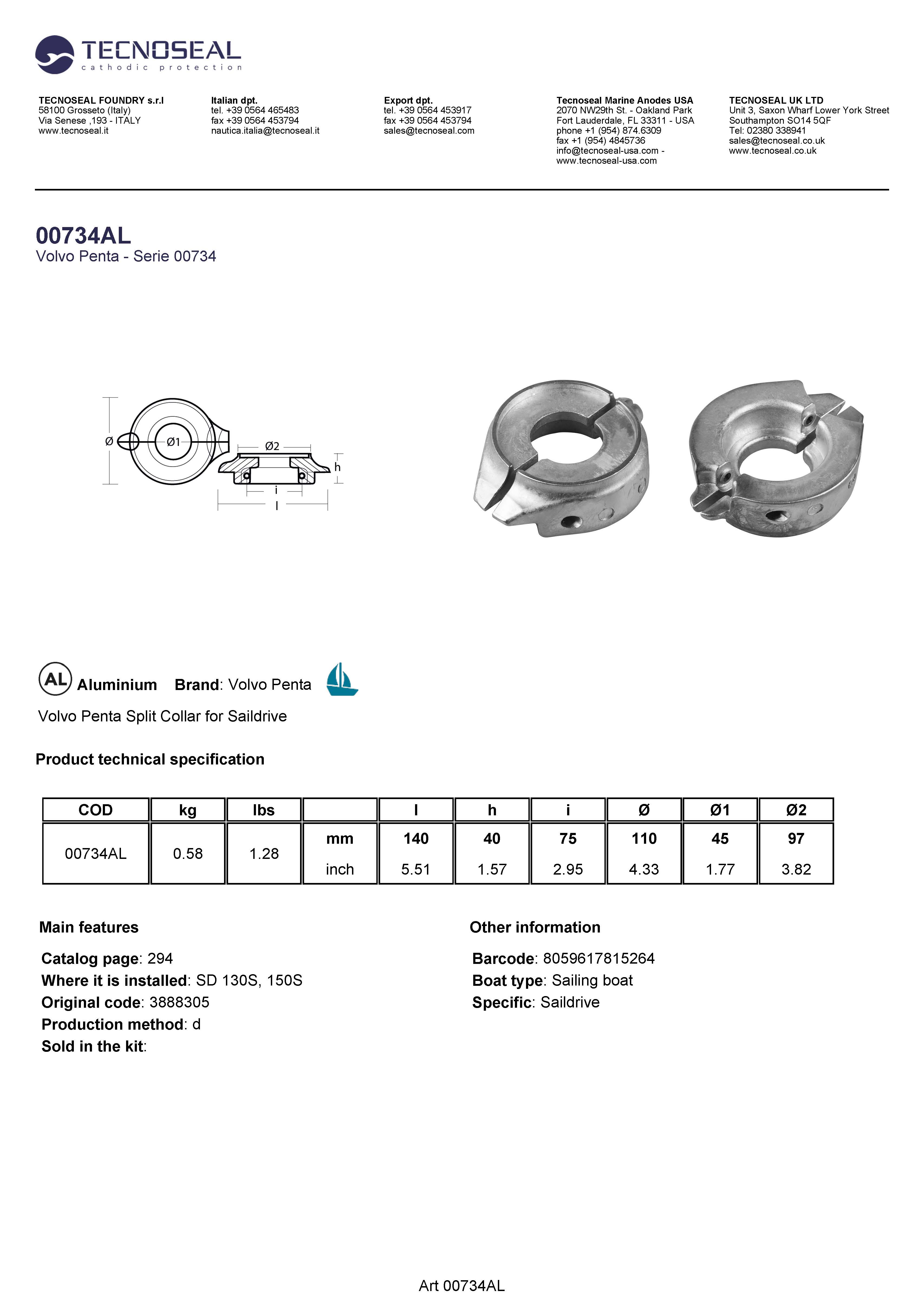 Volvo Penta Split Collar for Saildrive complete kit - 00734al 1 - 00734C-AL