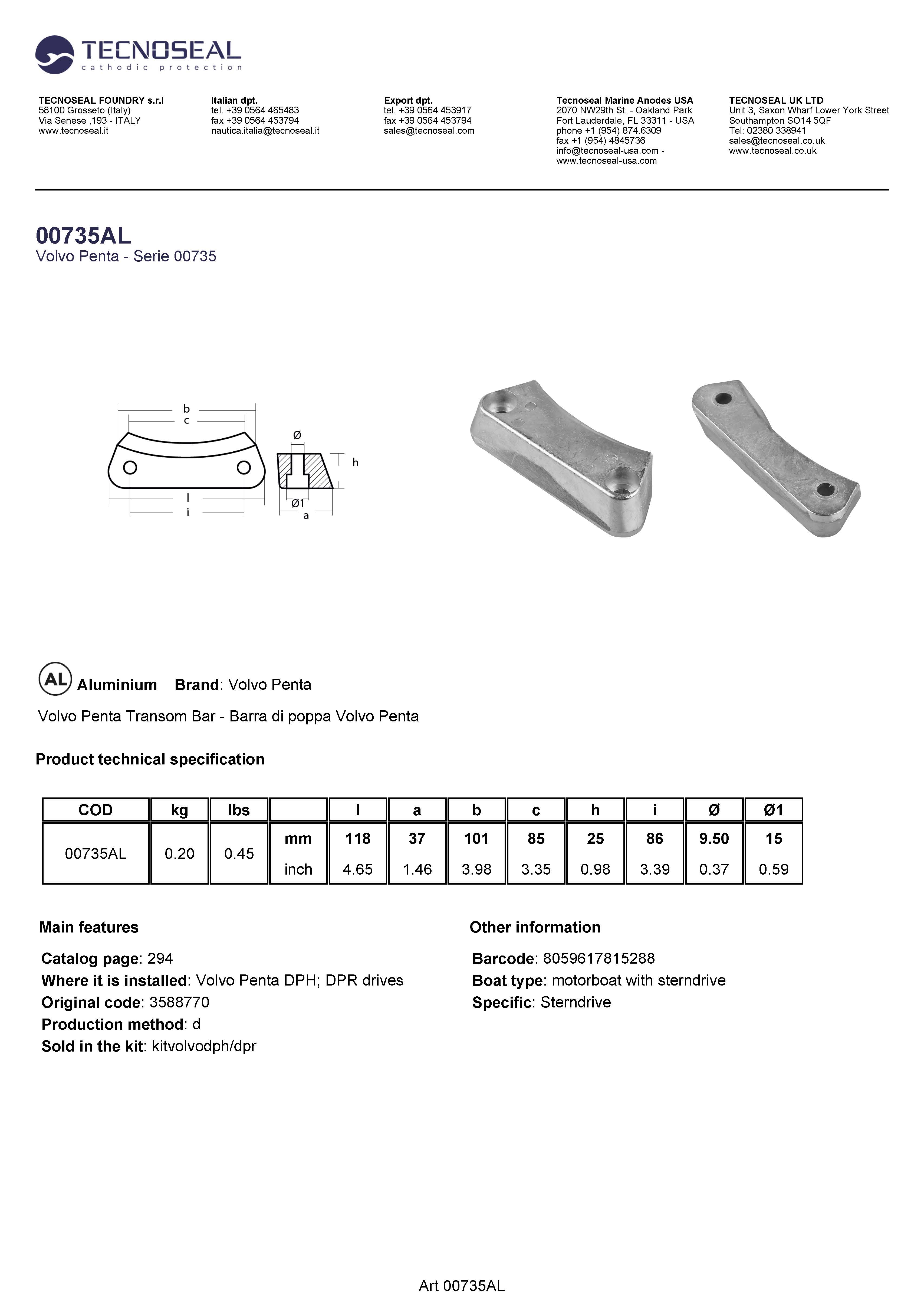 Volvo Penta Bar for  DPH outdrive - 00735al - 00735AL