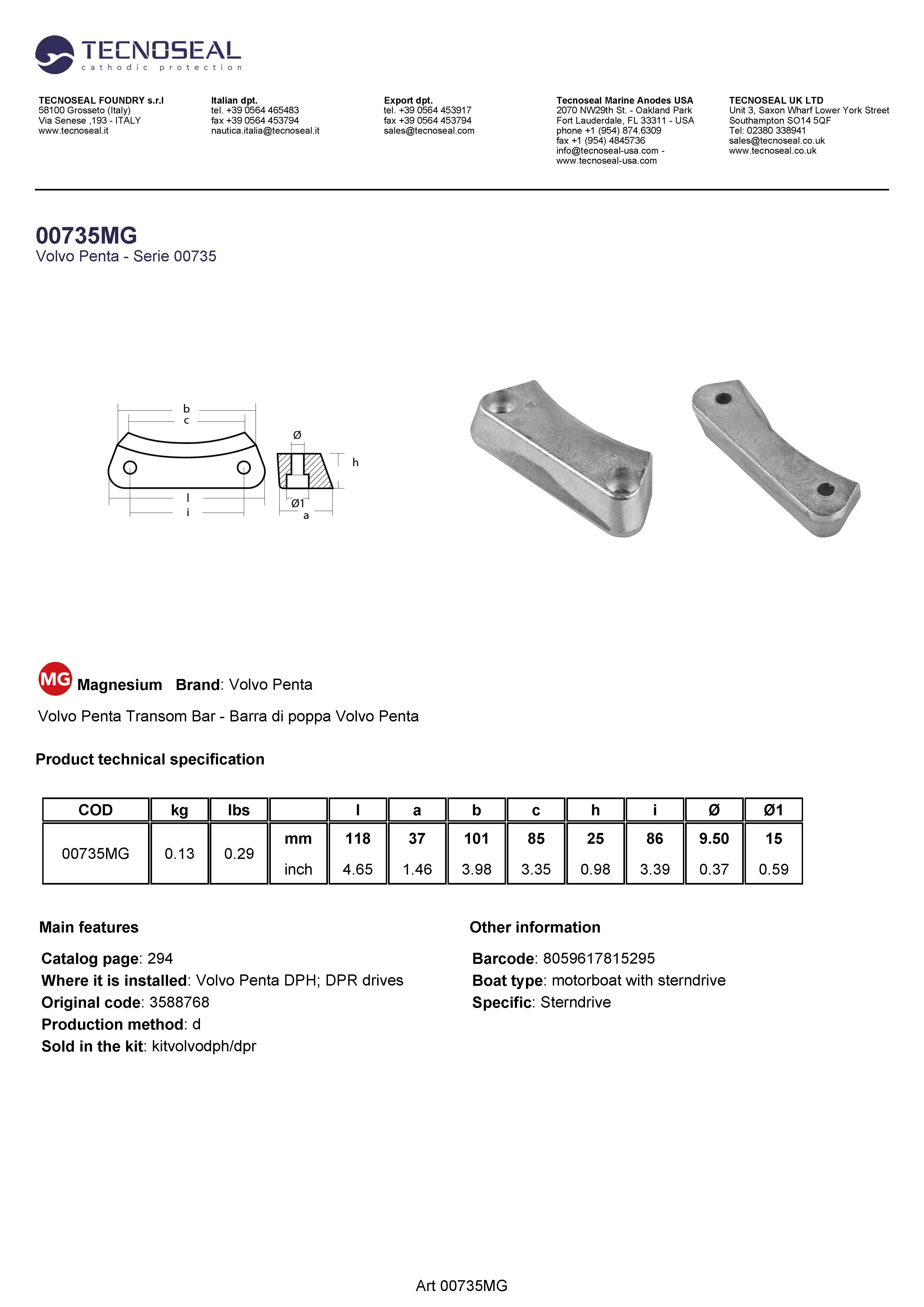 Volvo Penta Bar for  DPH outdrive - 00735mg - 00735MG