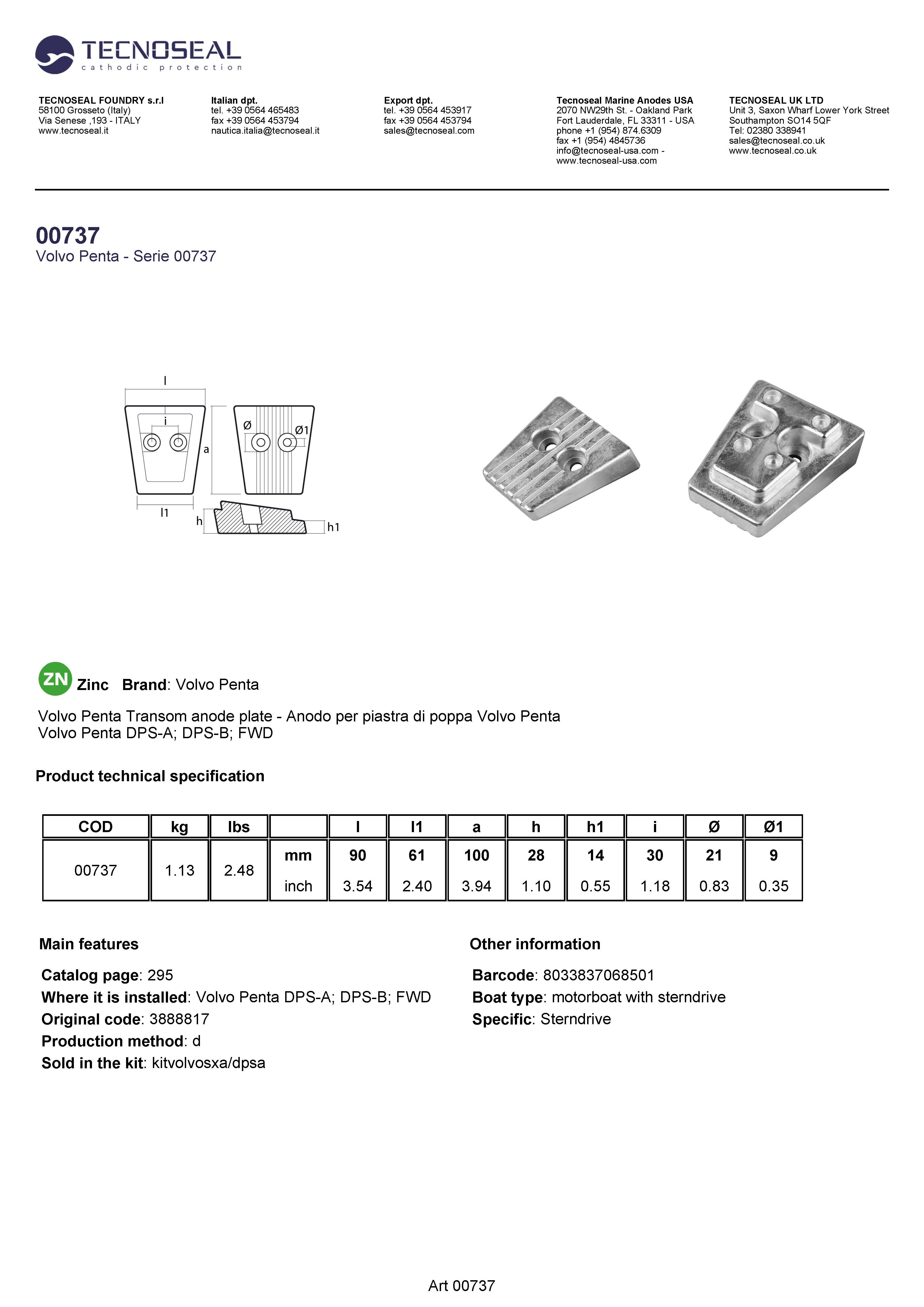 Volvo Penata Plate for SX-A/APS-A outdrives - 00737 - 00737