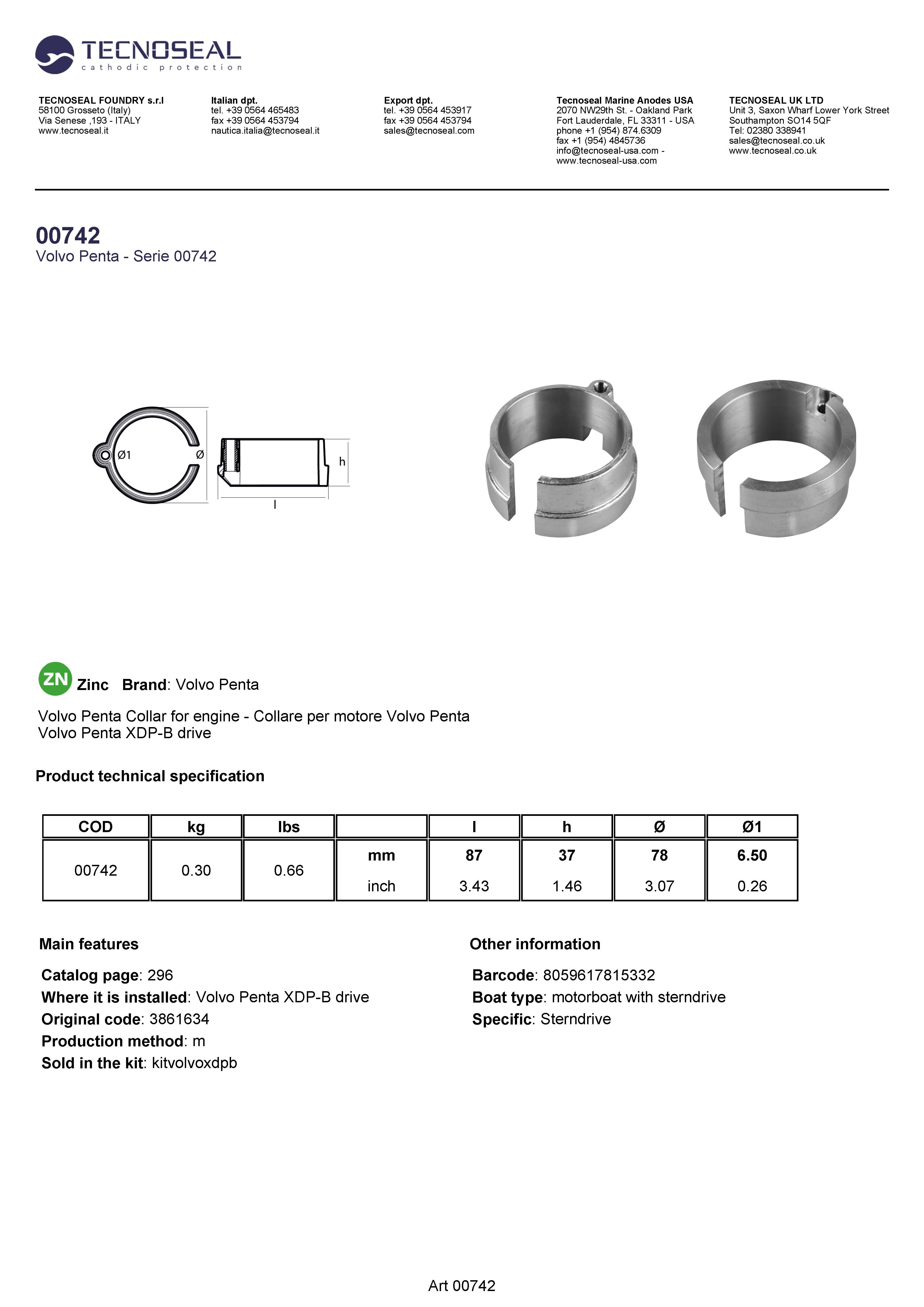 Volvo Penta Collar for XDP-B drive - 00742 - 00742