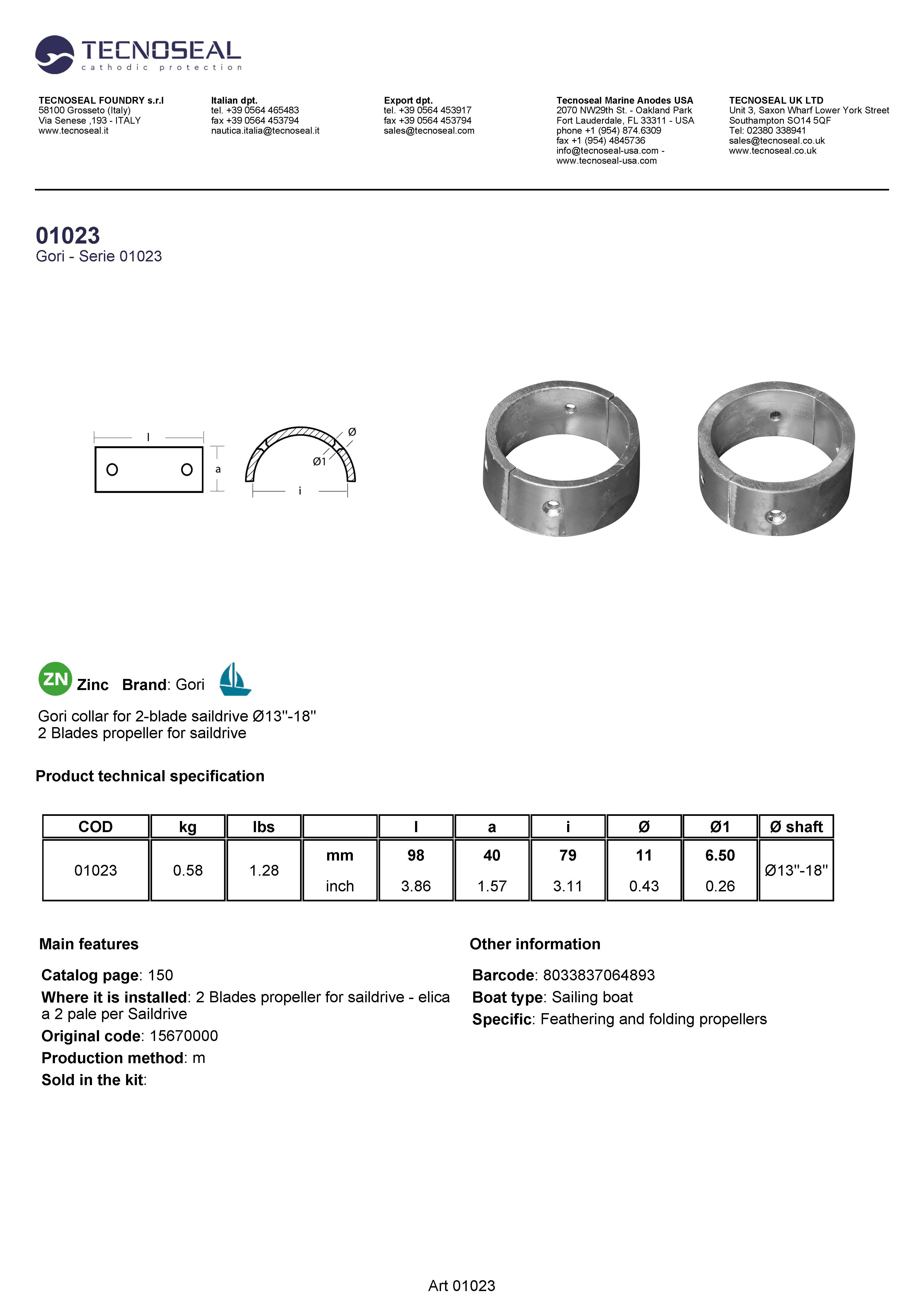 Gori collar for 2-blade saildrive &Oslash;13''-18'' - 01023 1 - 01023