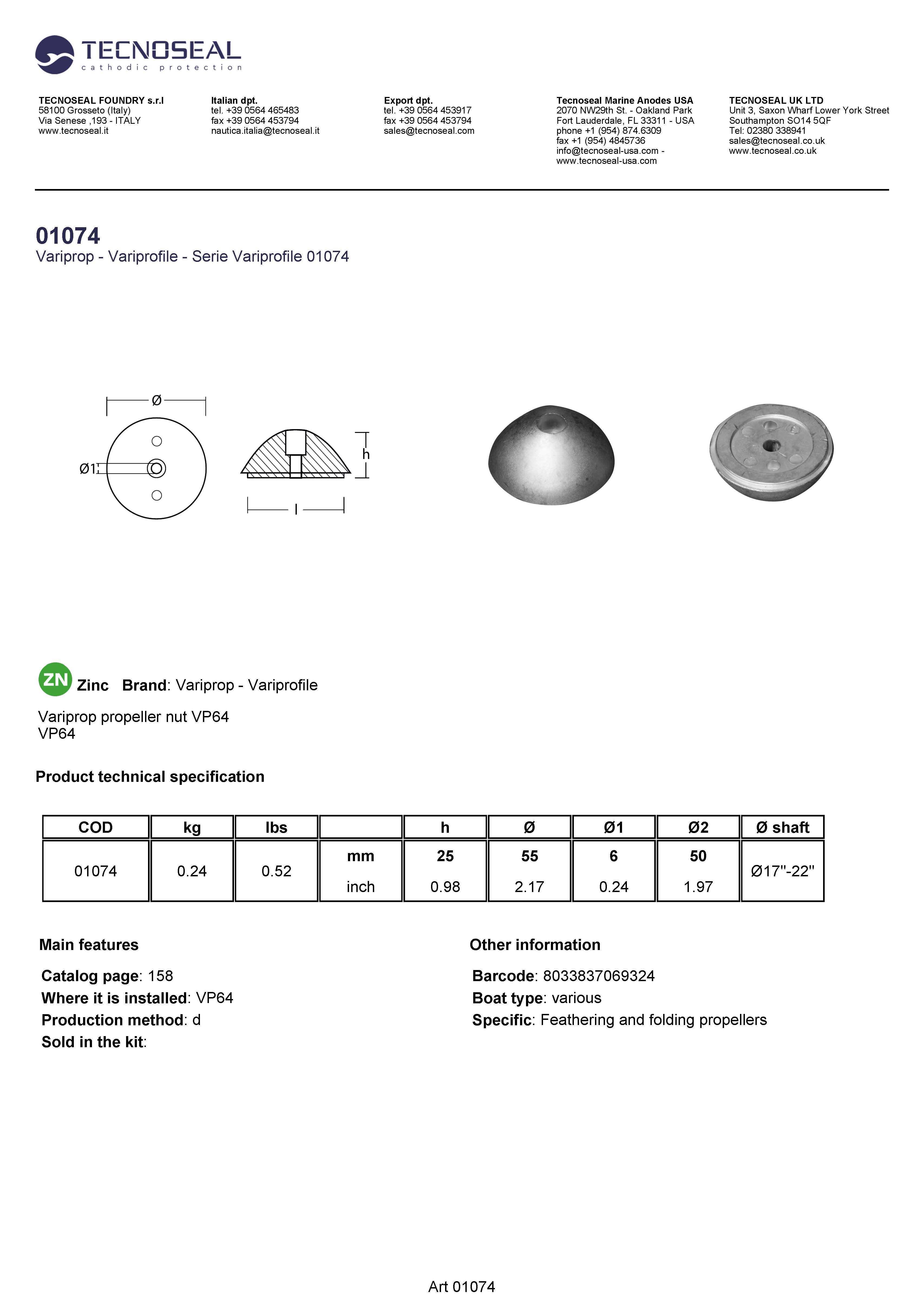 Variprop propeller nut VP64 - 01074 2 - 01074