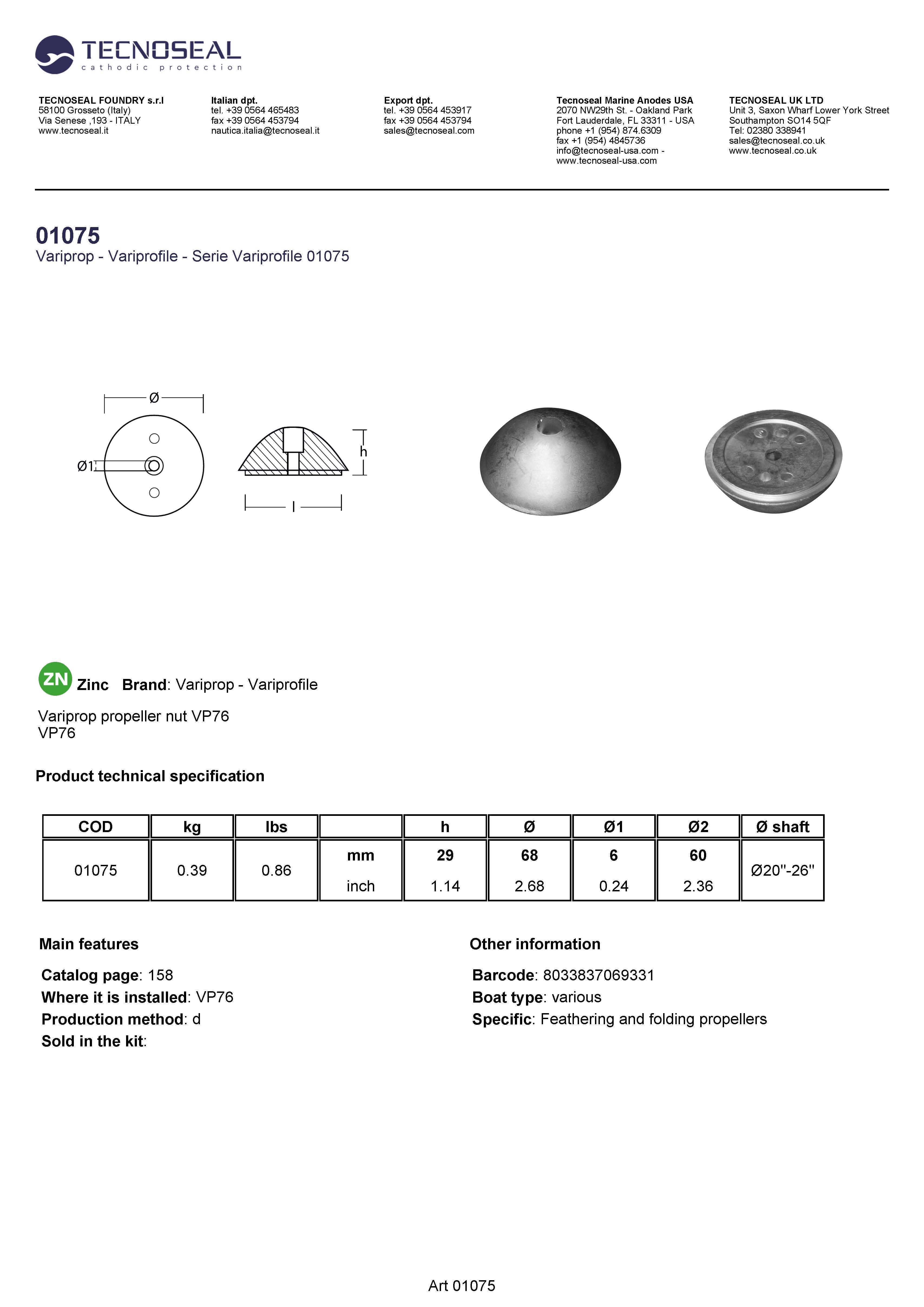 Variprop propeller nut VP76 - 01075 1 - 01075