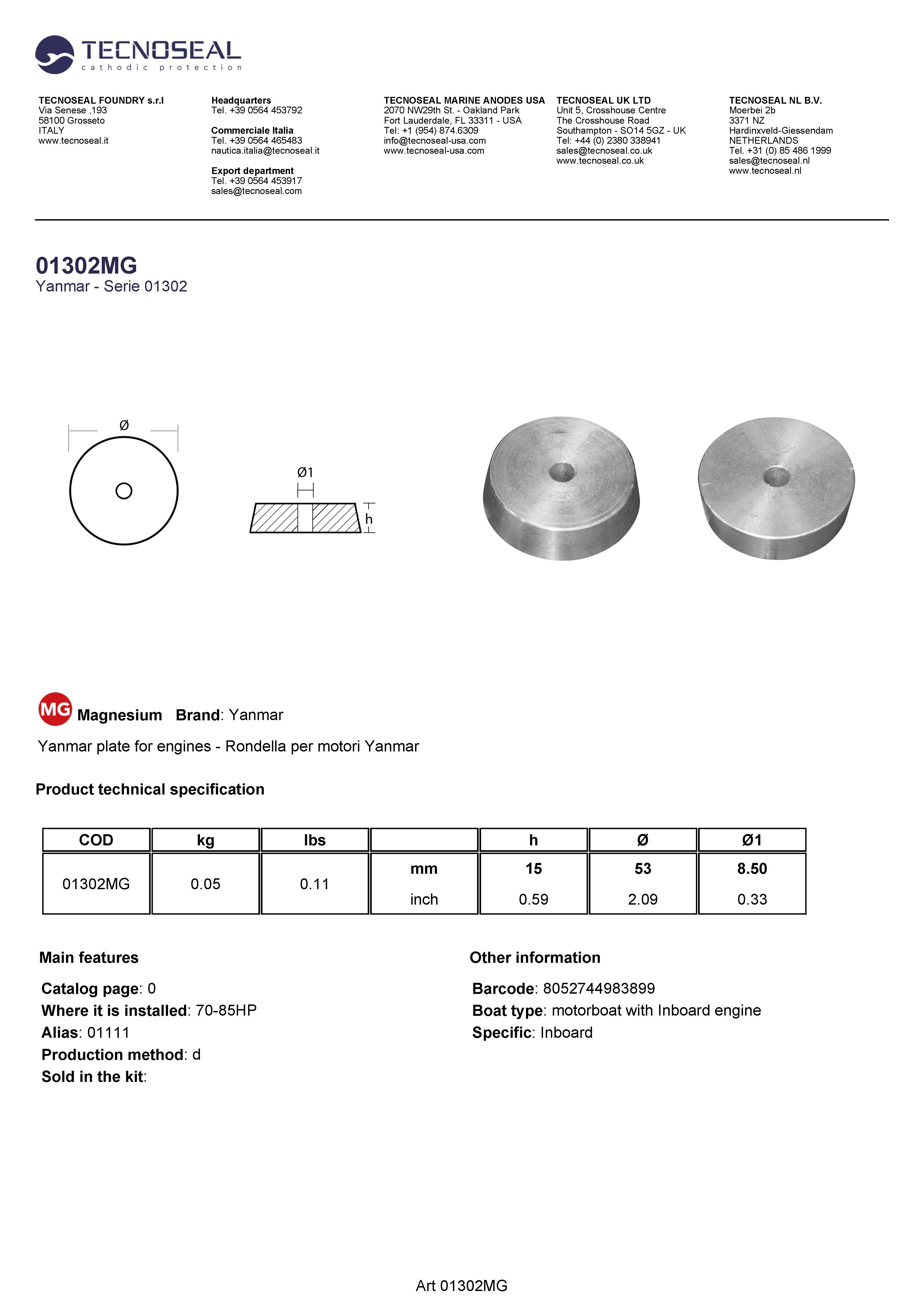 Yanmar plate for engines - Rondella per motori Yanmar - 01302mg - 01302MG