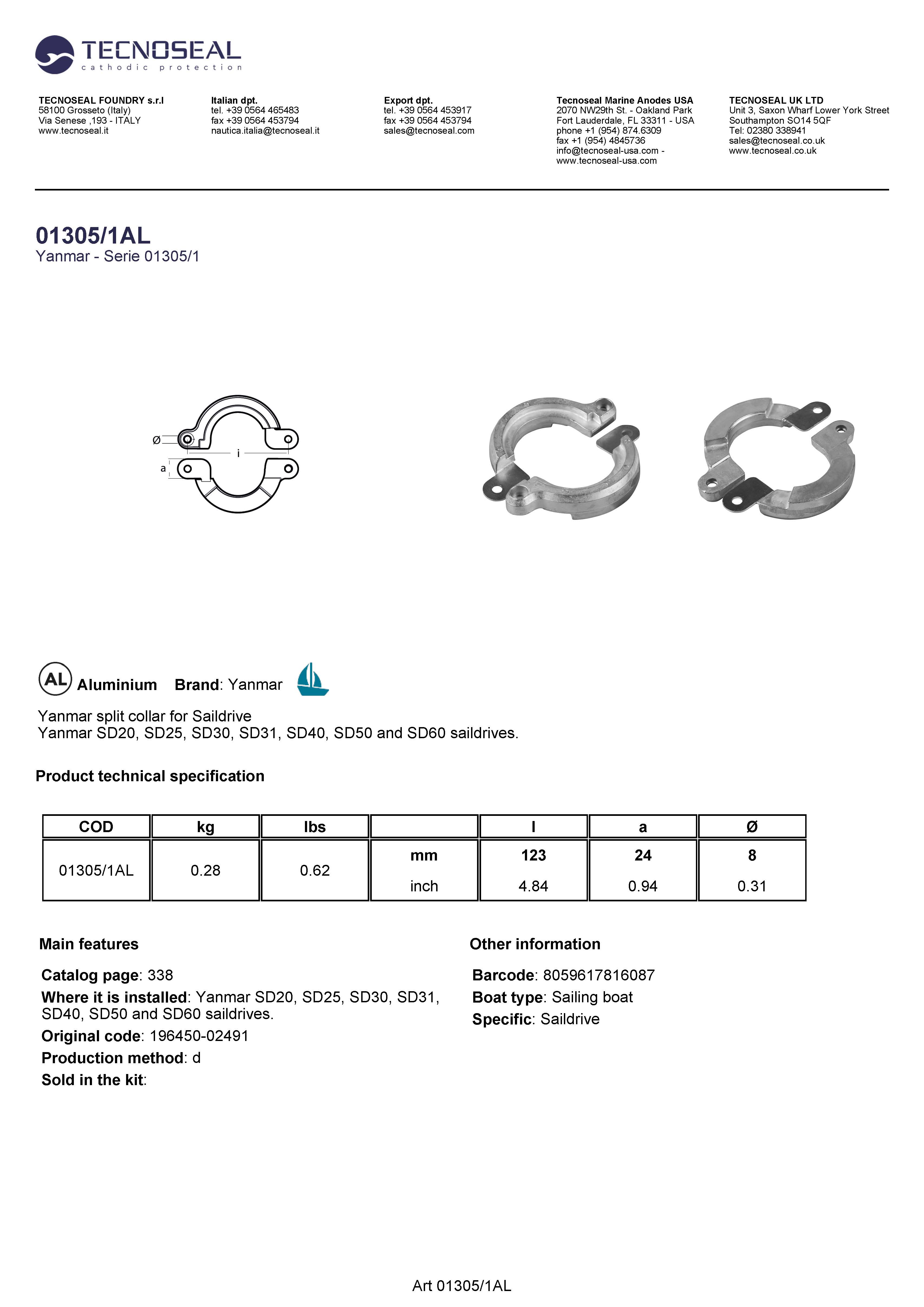 Yanmar saildrive kit: anodes + hardware (no brackets) - 013051al - KIT1305-1AL