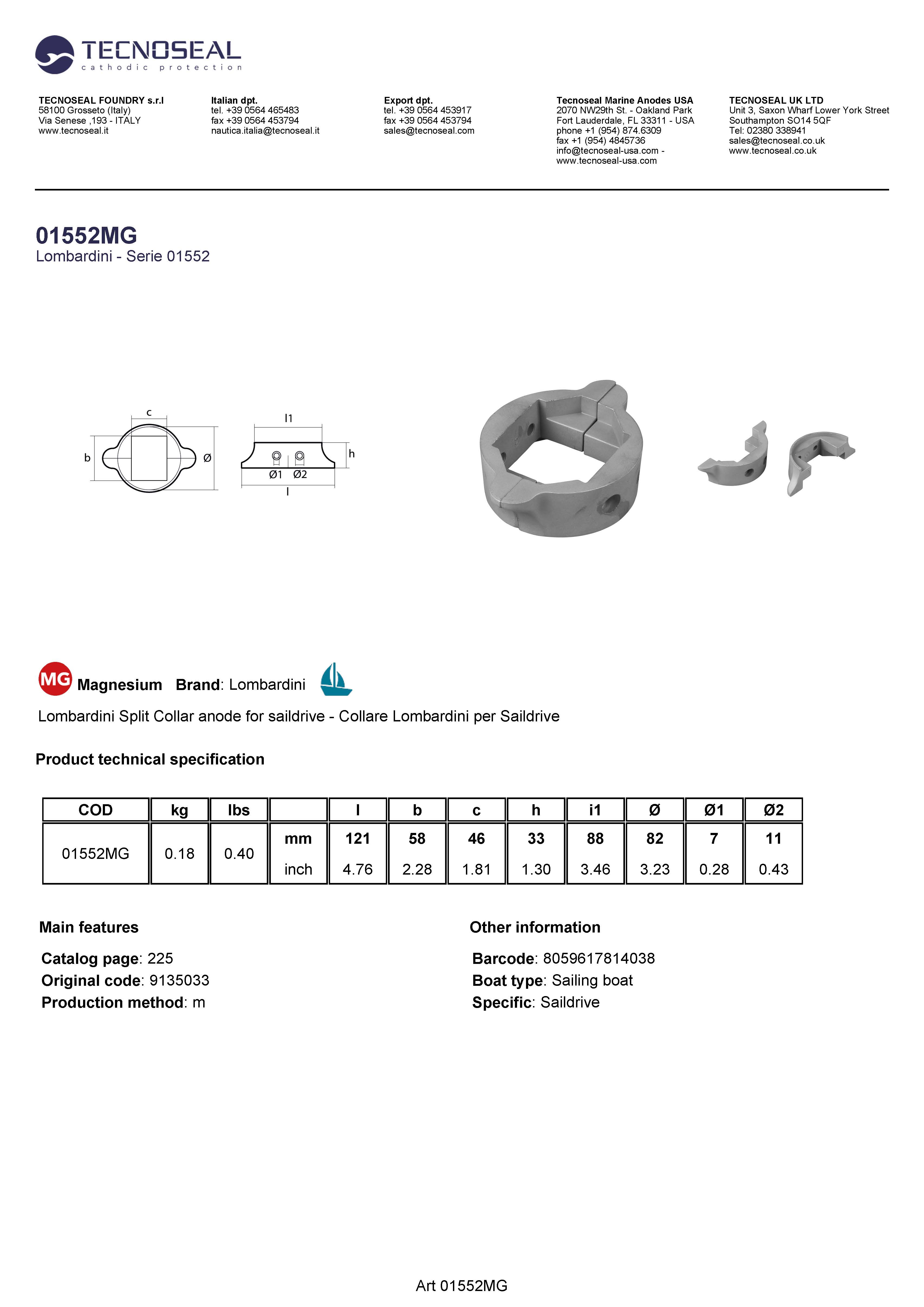 Lombardini Split collar for saildrive - 01552mg - 01552MG