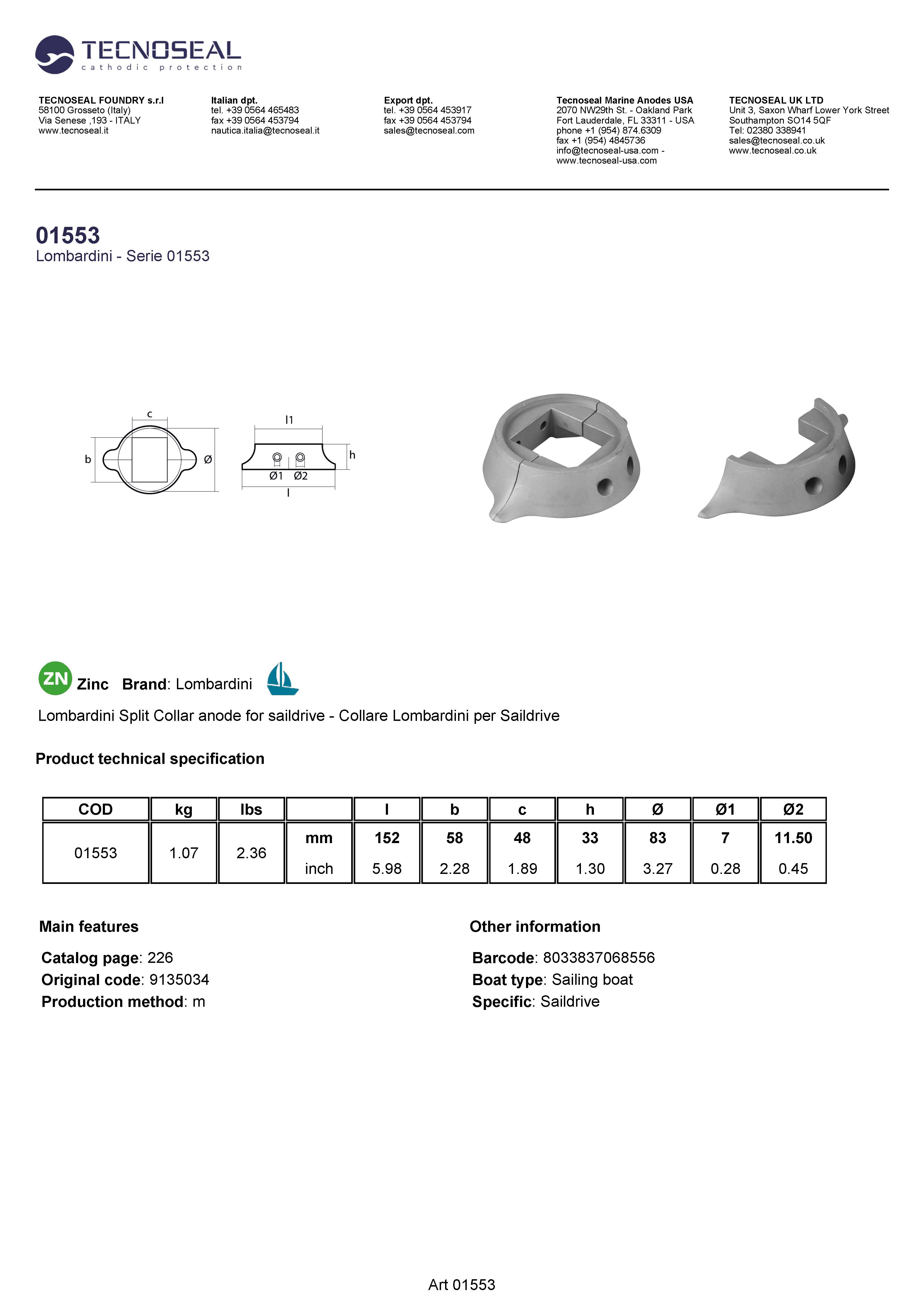 Lombardini Split collar for saildrive - 01553 - 01553