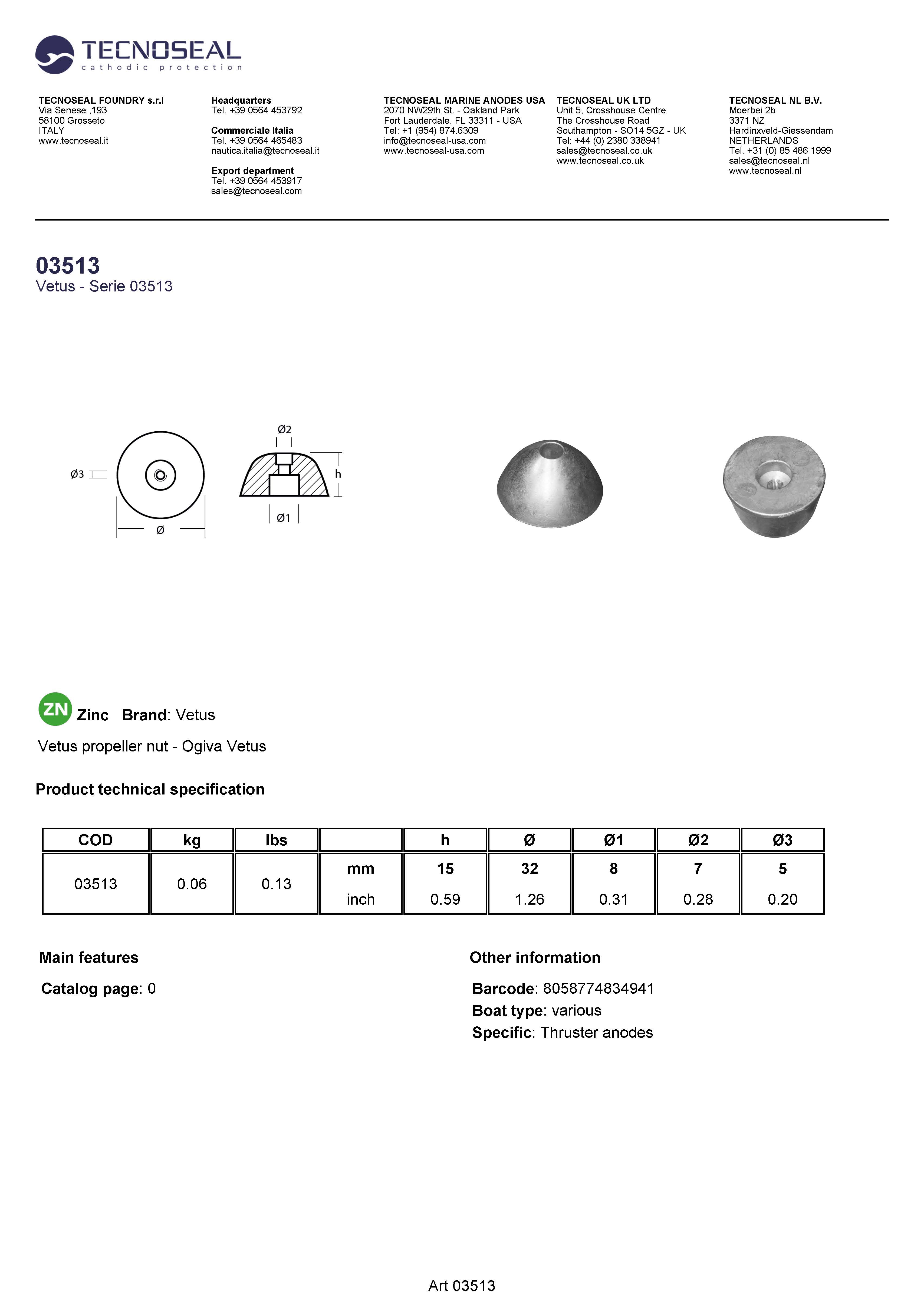 Vetus propeller nut - Ogiva Vetus - 03513 1 - 03513