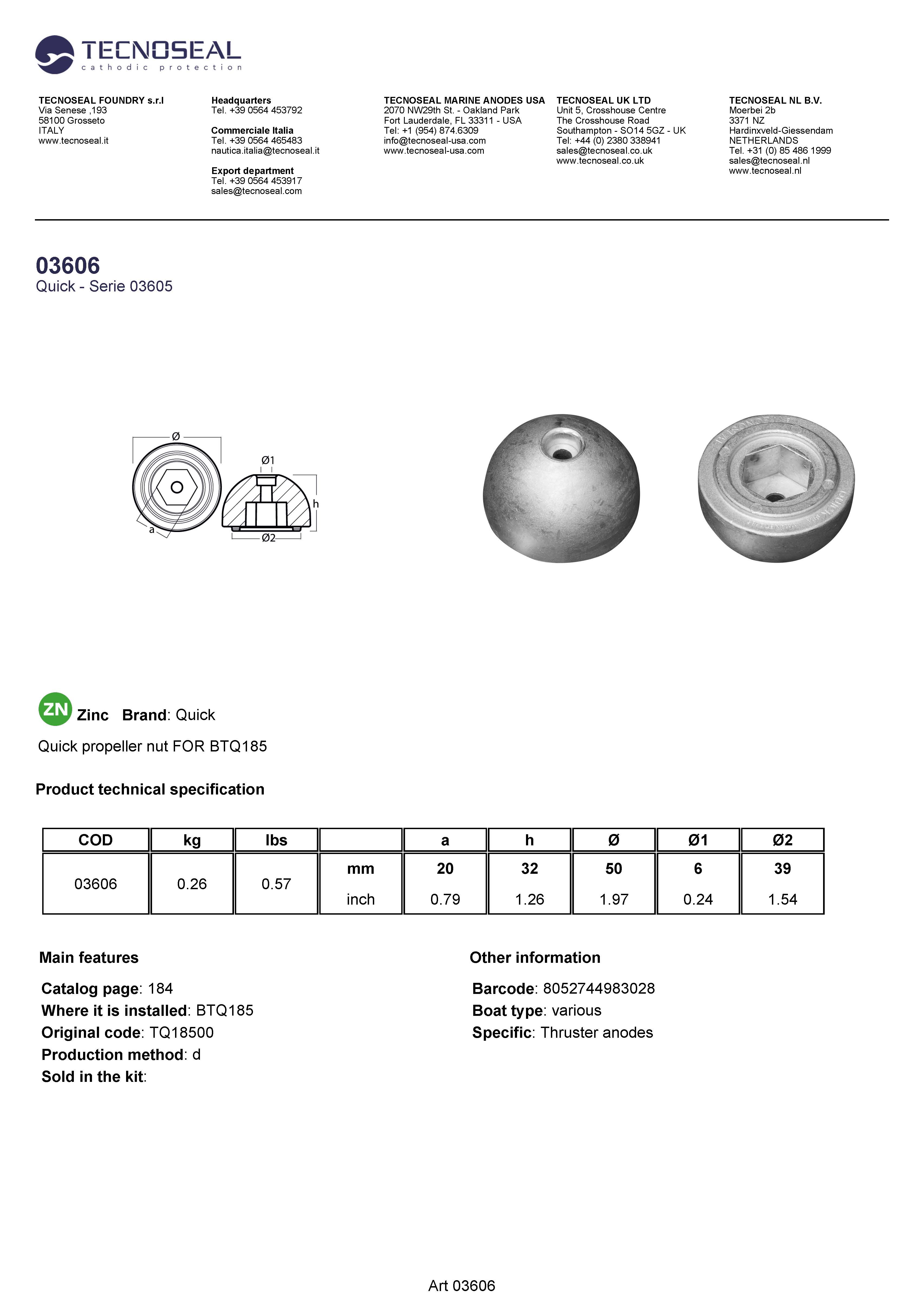Quick propeller nut FOR BTQ185 - 03606 - 03606