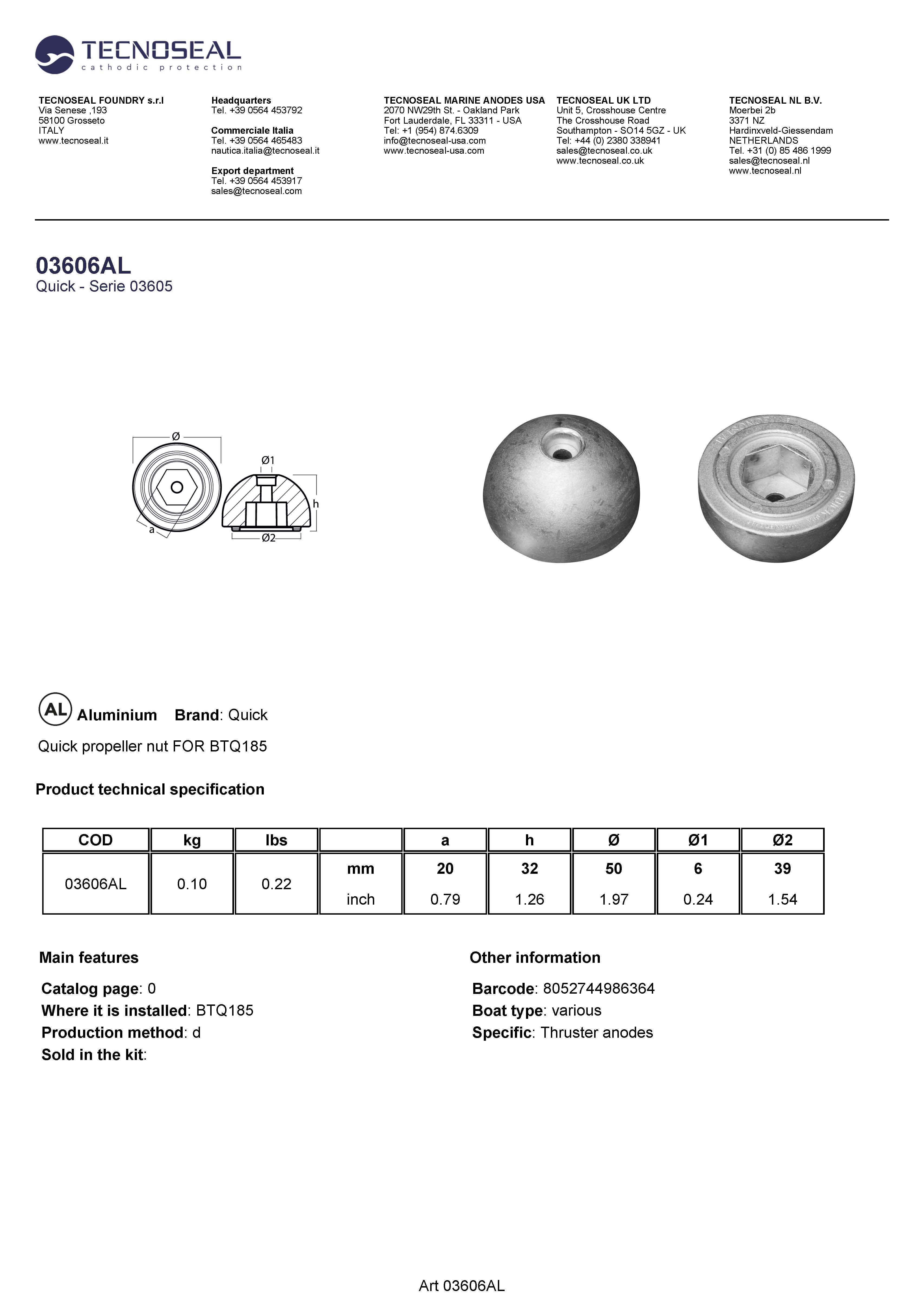Quick propeller nut FOR BTQ185 - 03606al - 03606AL