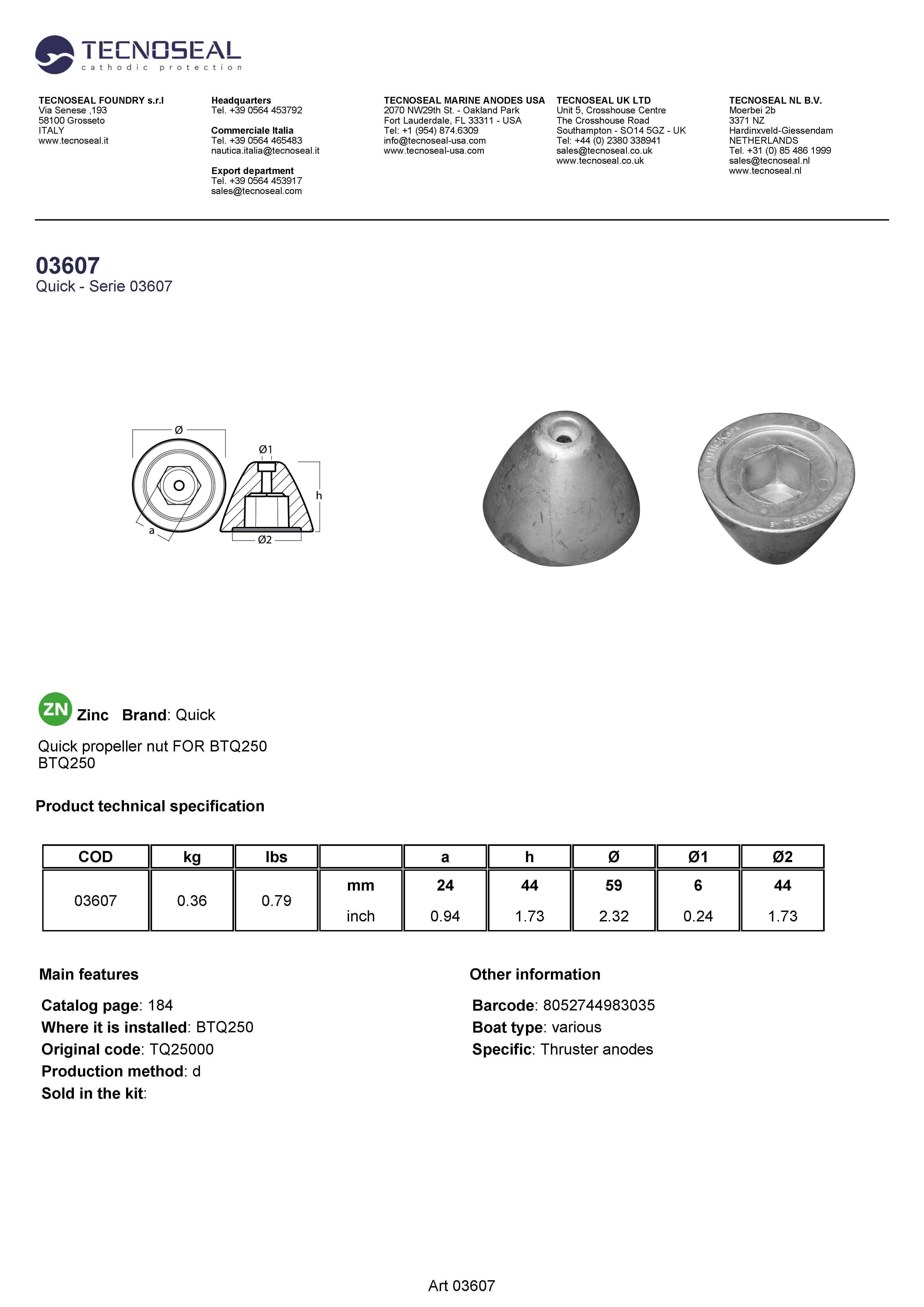 Quick propeller nut FOR BTQ250 - 03607 - 03607