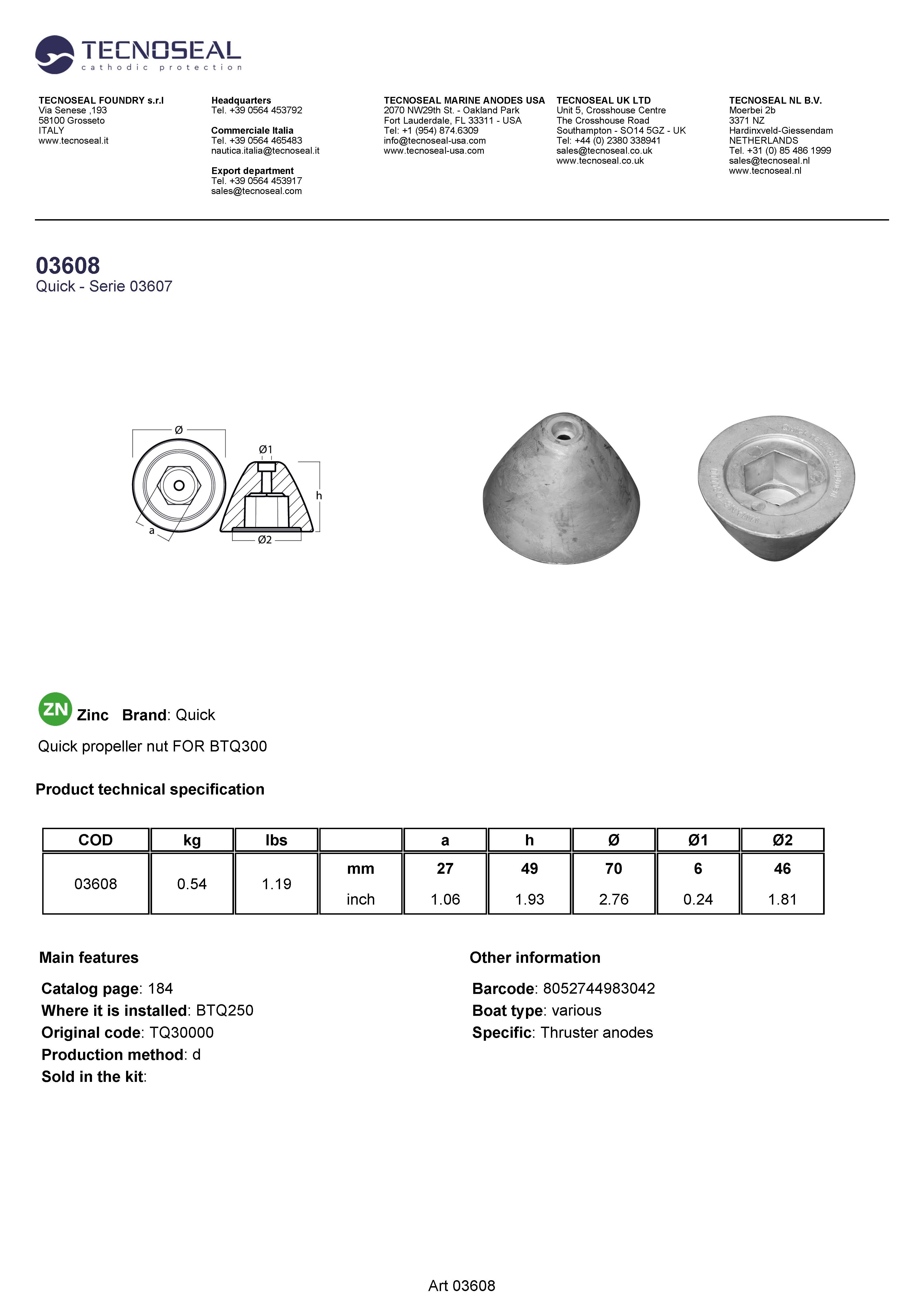Quick propeller nut FOR BTQ300 - 03608 - 03608