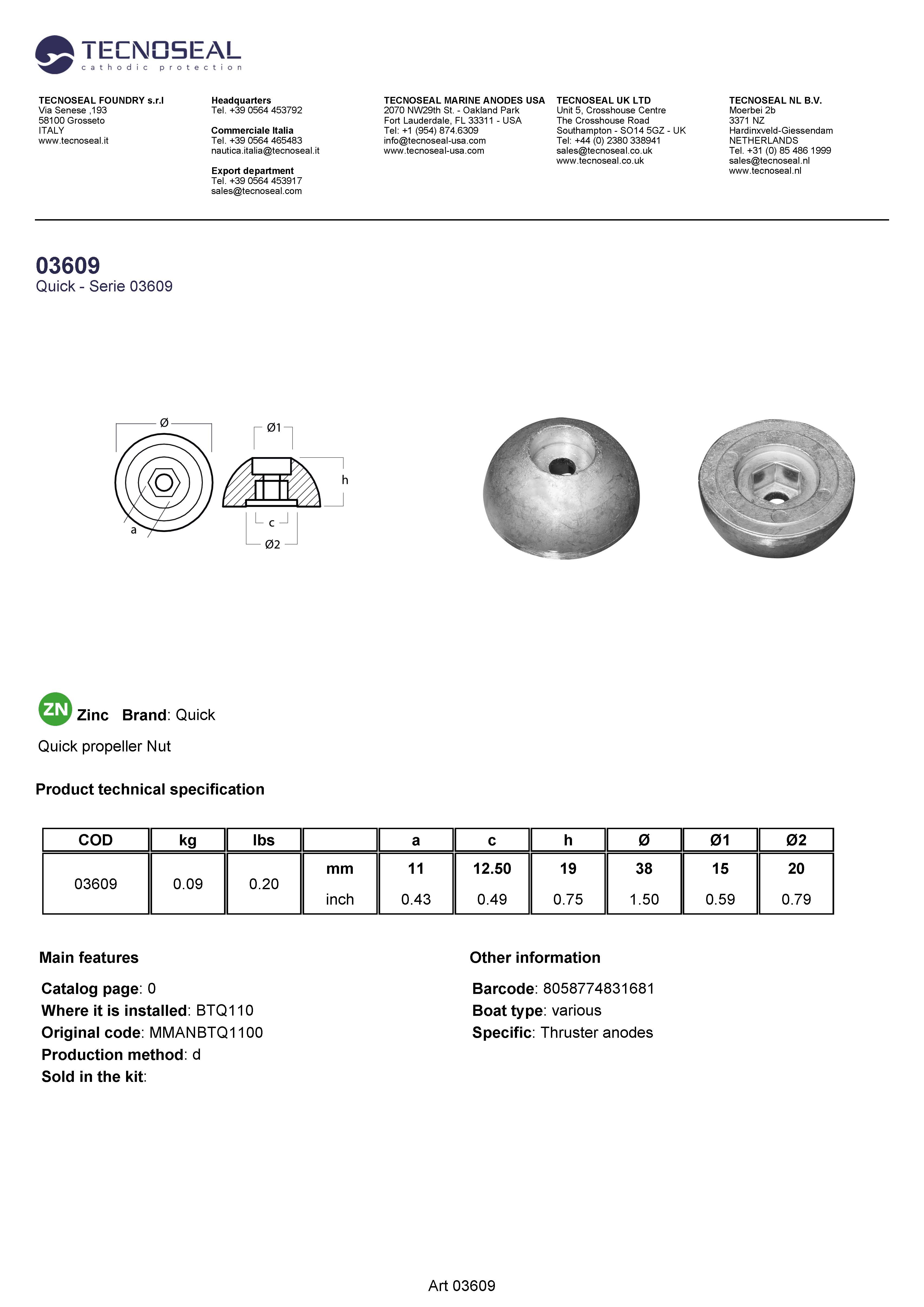 Quick propeller Nut - Ogiva Quick - 03609 - 03609