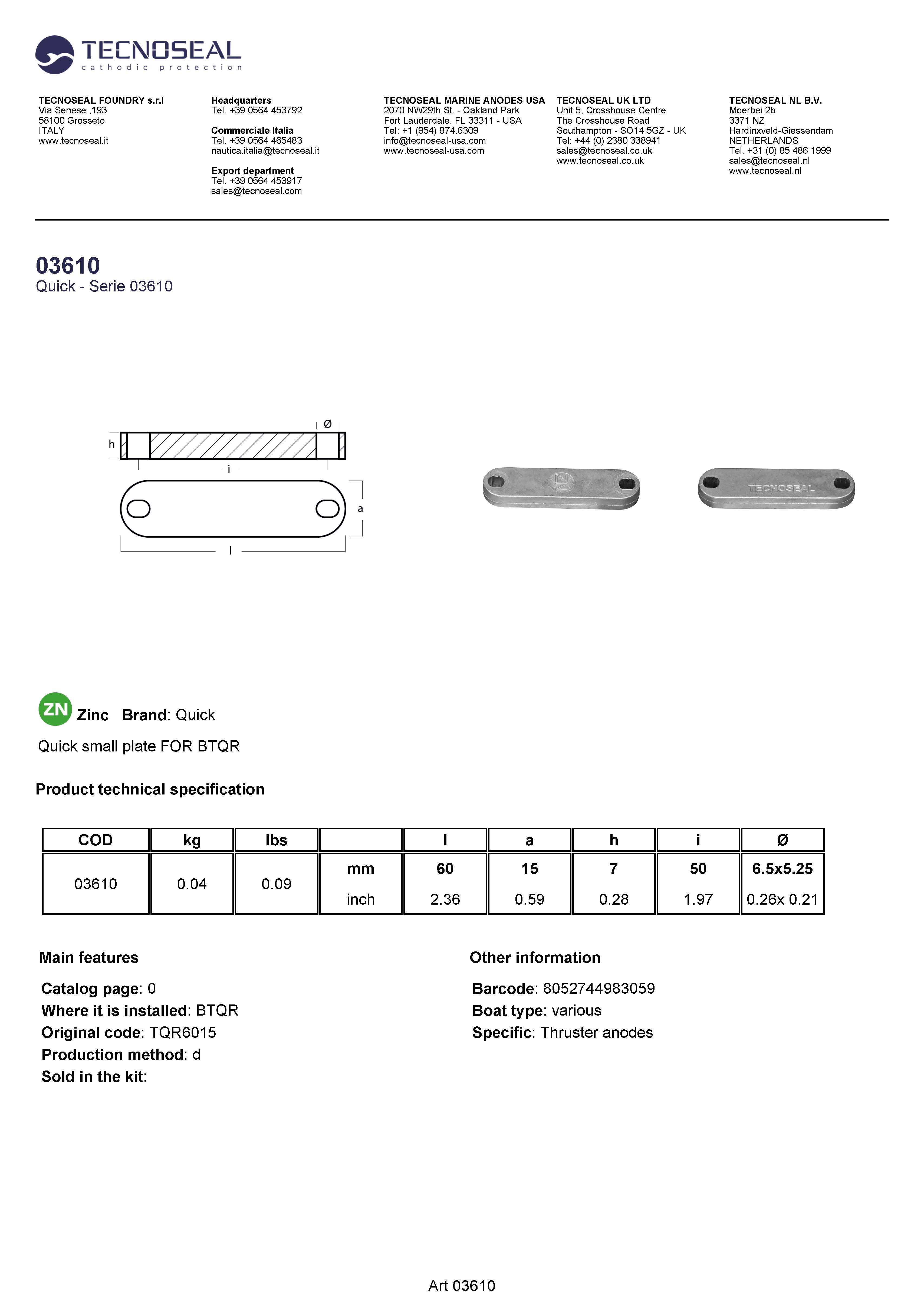 Quick small plate FOR BTQR - 03610 - 03610