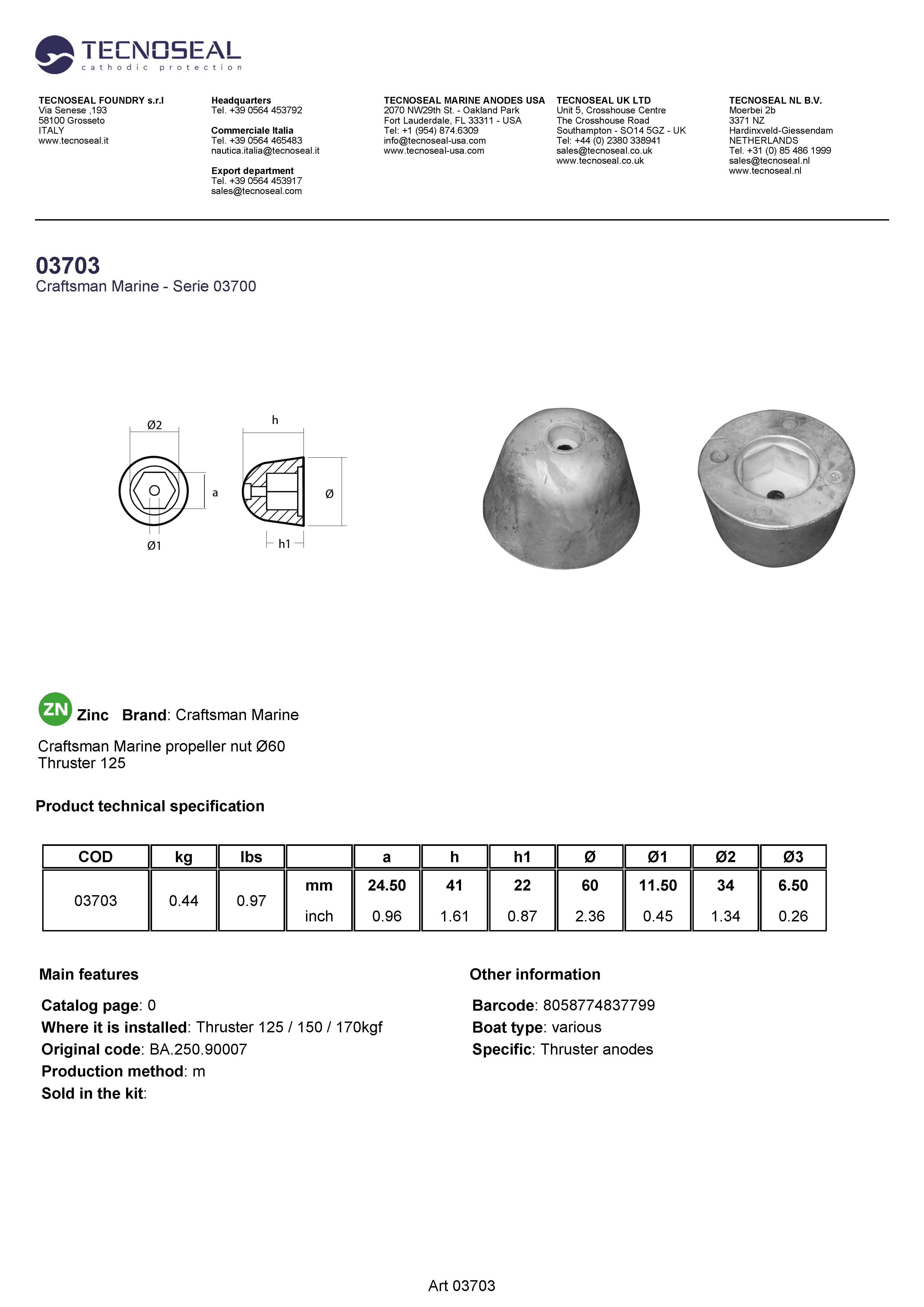 Craftsman Marine propeller nut &Oslash;60 - 03703 - 03703