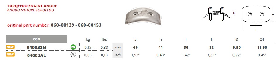 Torqueedo engine anode - 04003 2 - 04003ZN