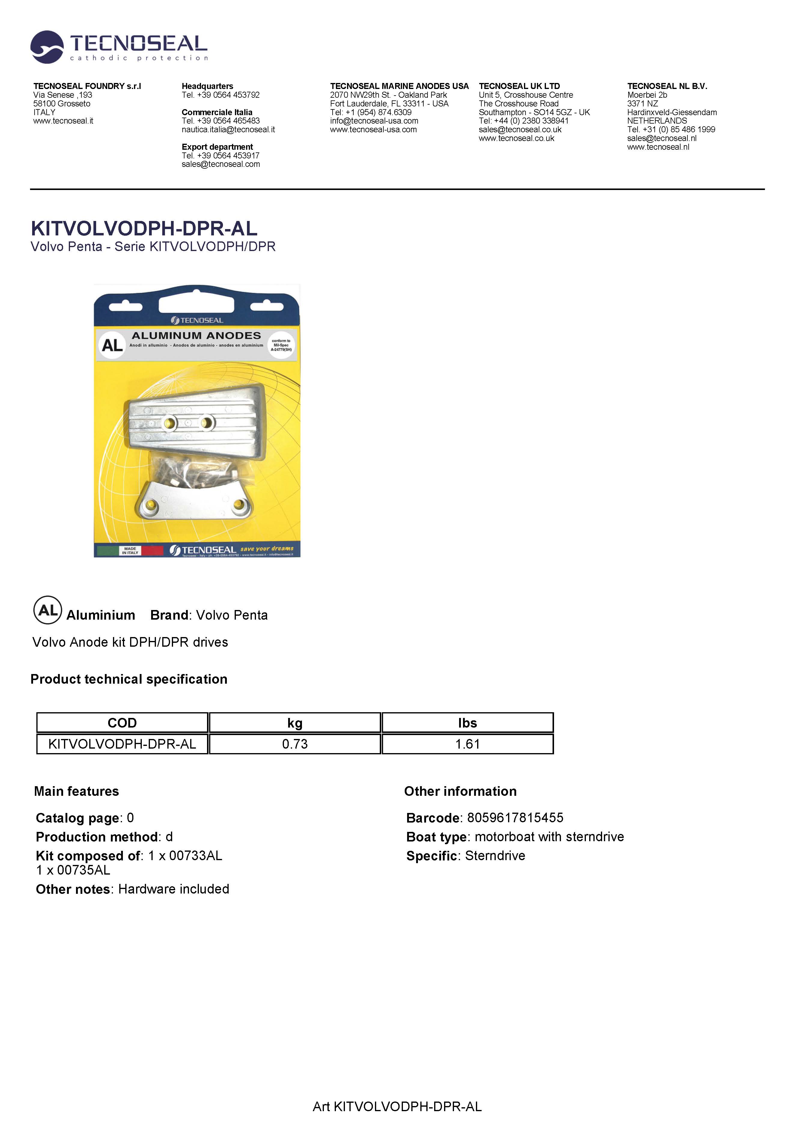 Volvo kit DPH/DPR in alluminium with hardware - Kitvolvodph dpr al - KITVOLVODPH-DPR-AL